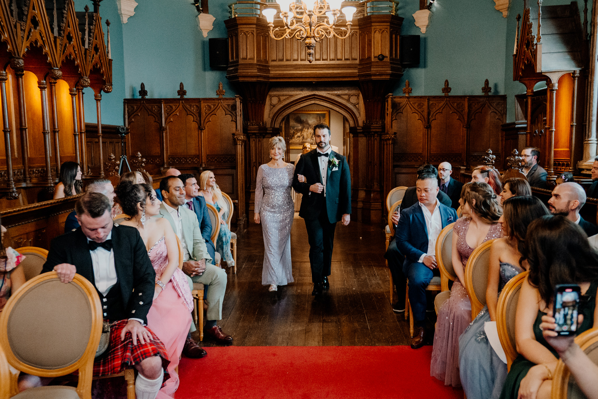 Wedding ceremony with guests inside the chapel at Markree Castle