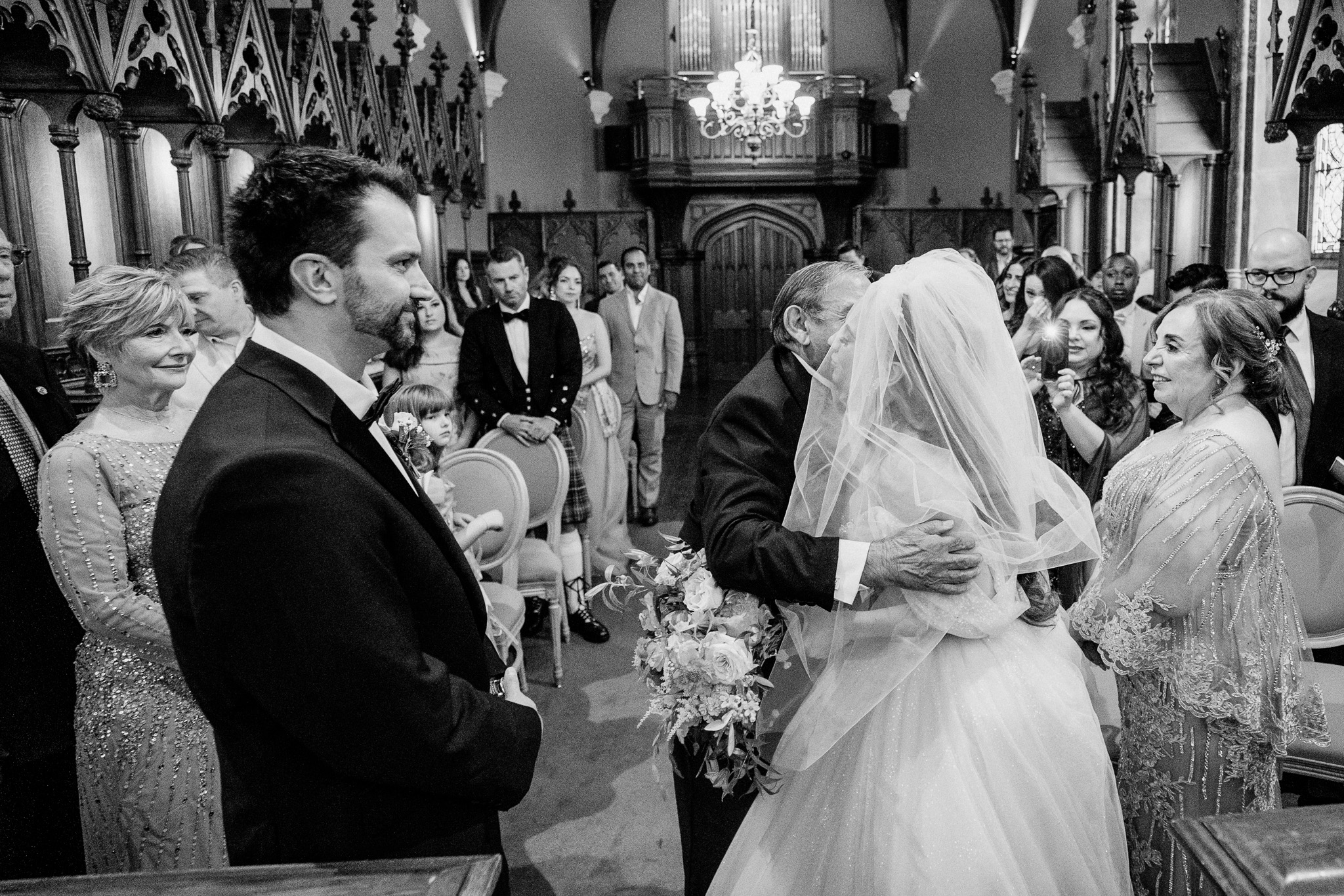 Bride and groom sharing an emotional moment during their Markree Castle chapel wedding