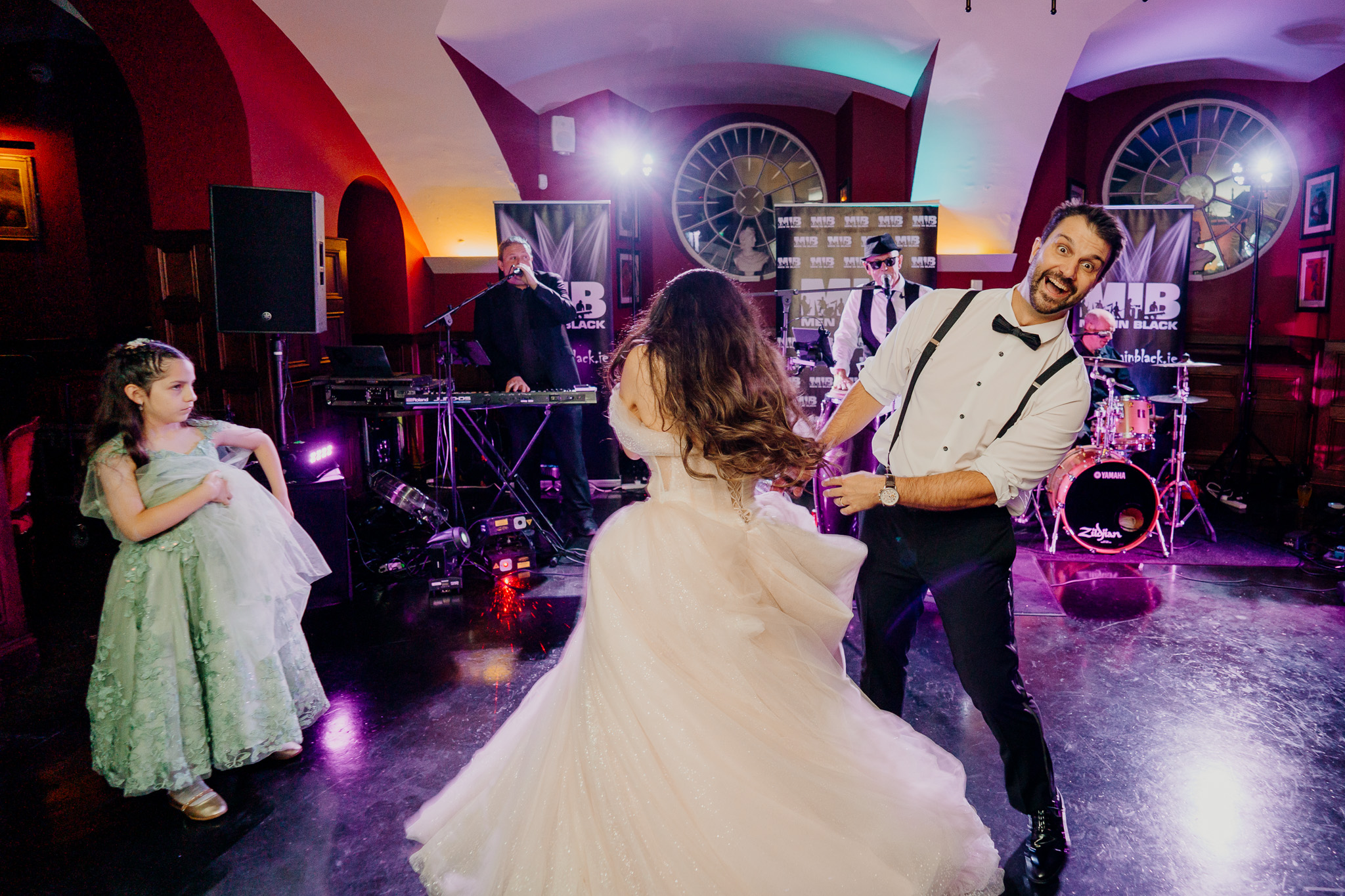 Wedding guests dancing to live music at Markree Castle