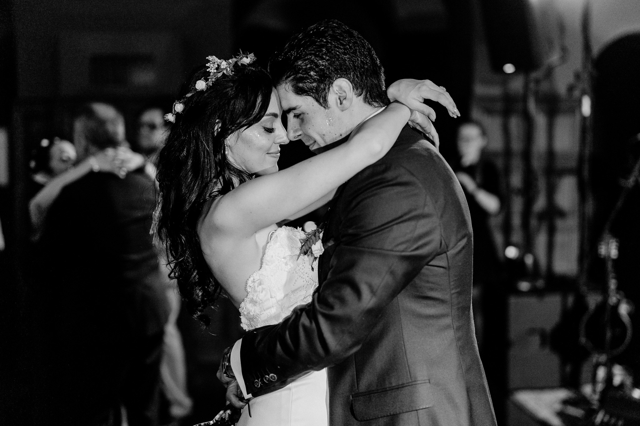 Candid emotional moment between wedding guests on the Markree Castle dance floor