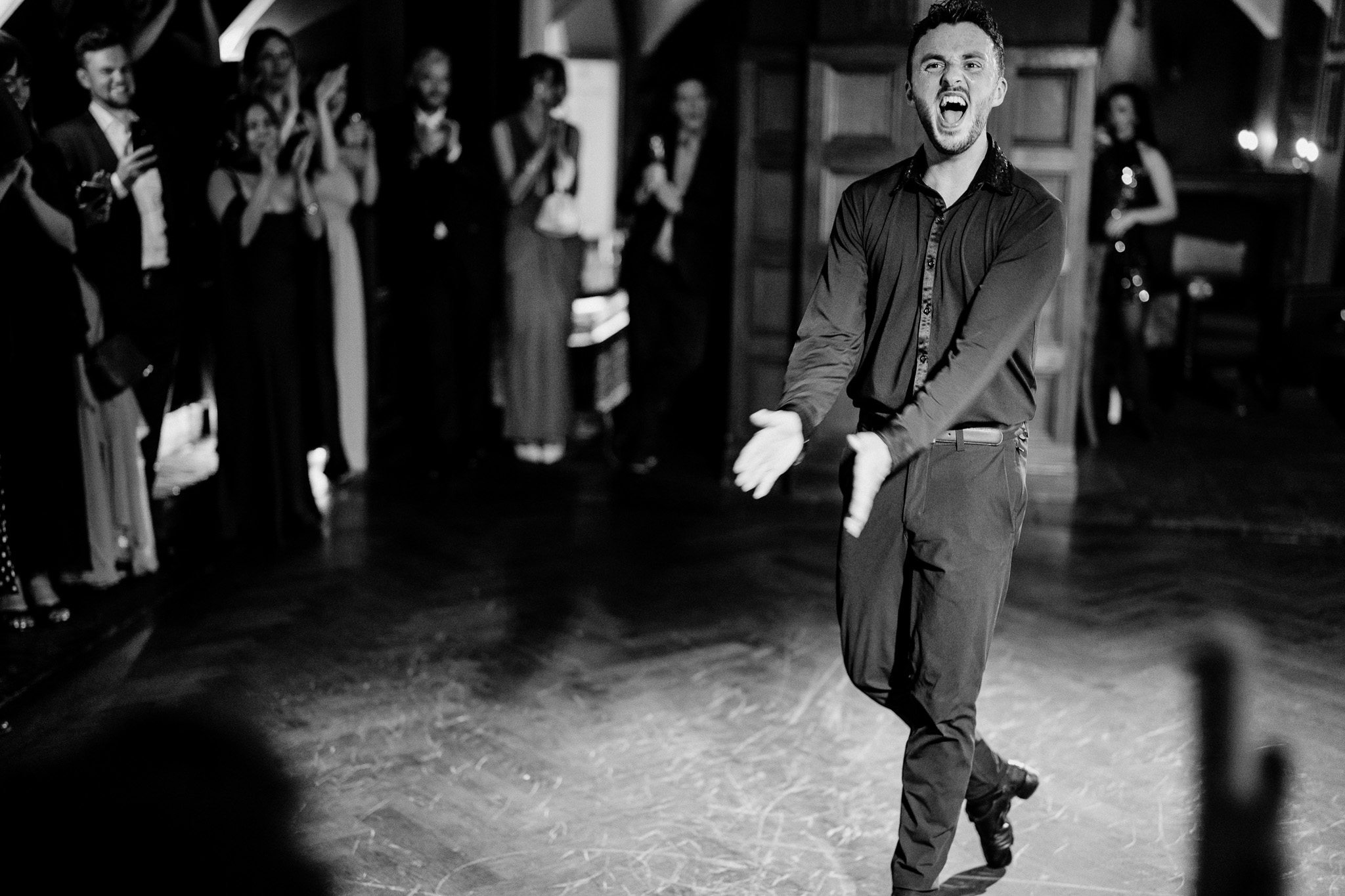Wedding guests dancing together on the dance floor at Markree Castle