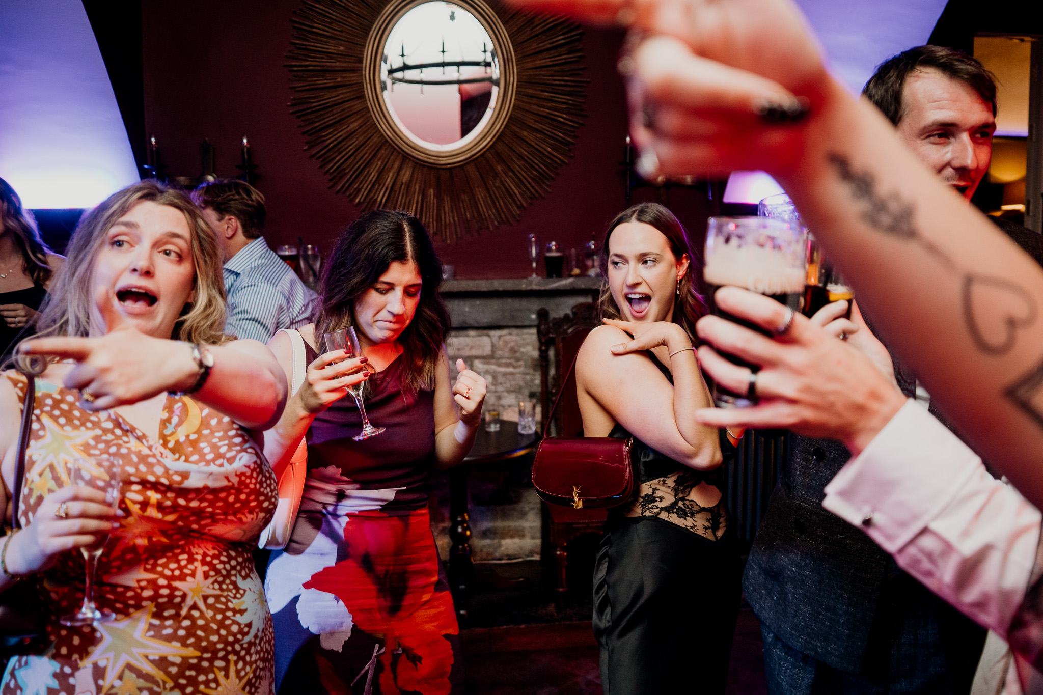 Wedding guests laughing during the evening party at Markree Castle