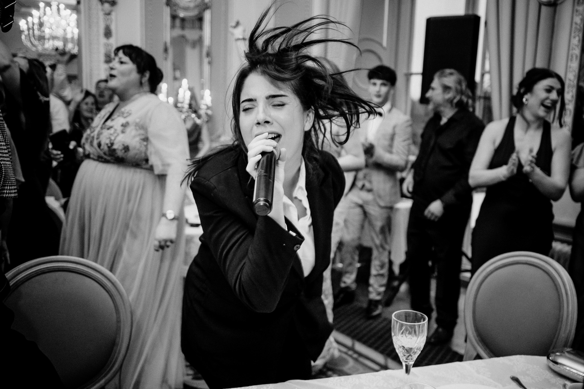 Wedding guest enjoying a candid moment on the dance floor at Markree Castle