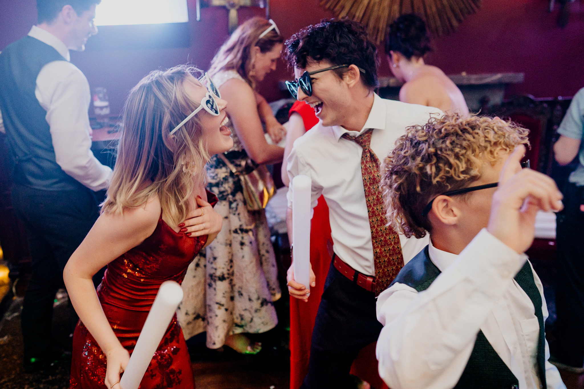 Wedding guests enjoying a lively dance floor moment at Markree Castle
