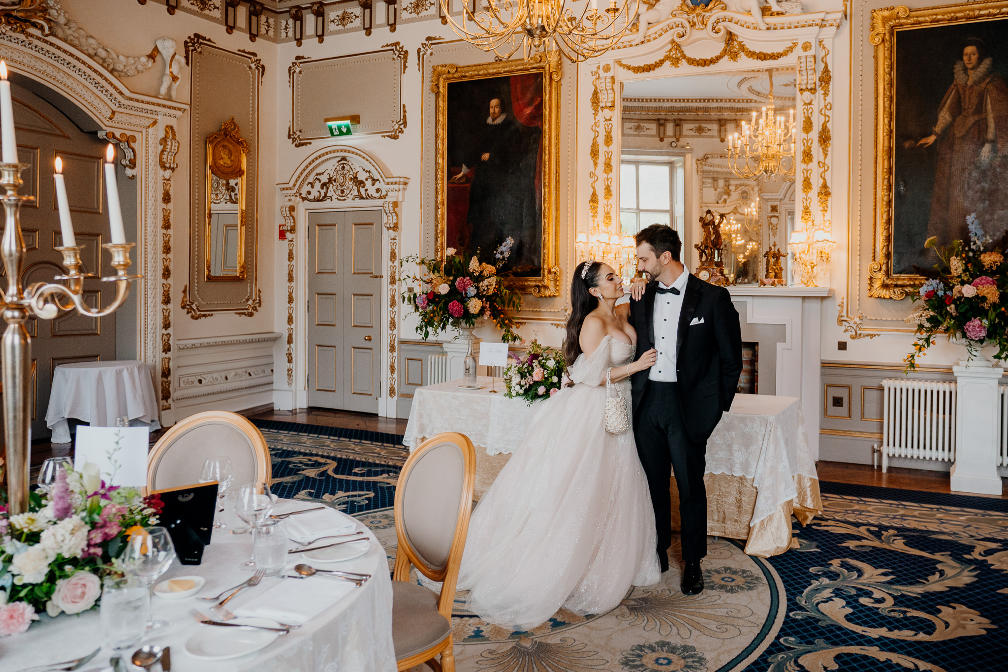 Bride and groom in the Dining Room at Markree Castle