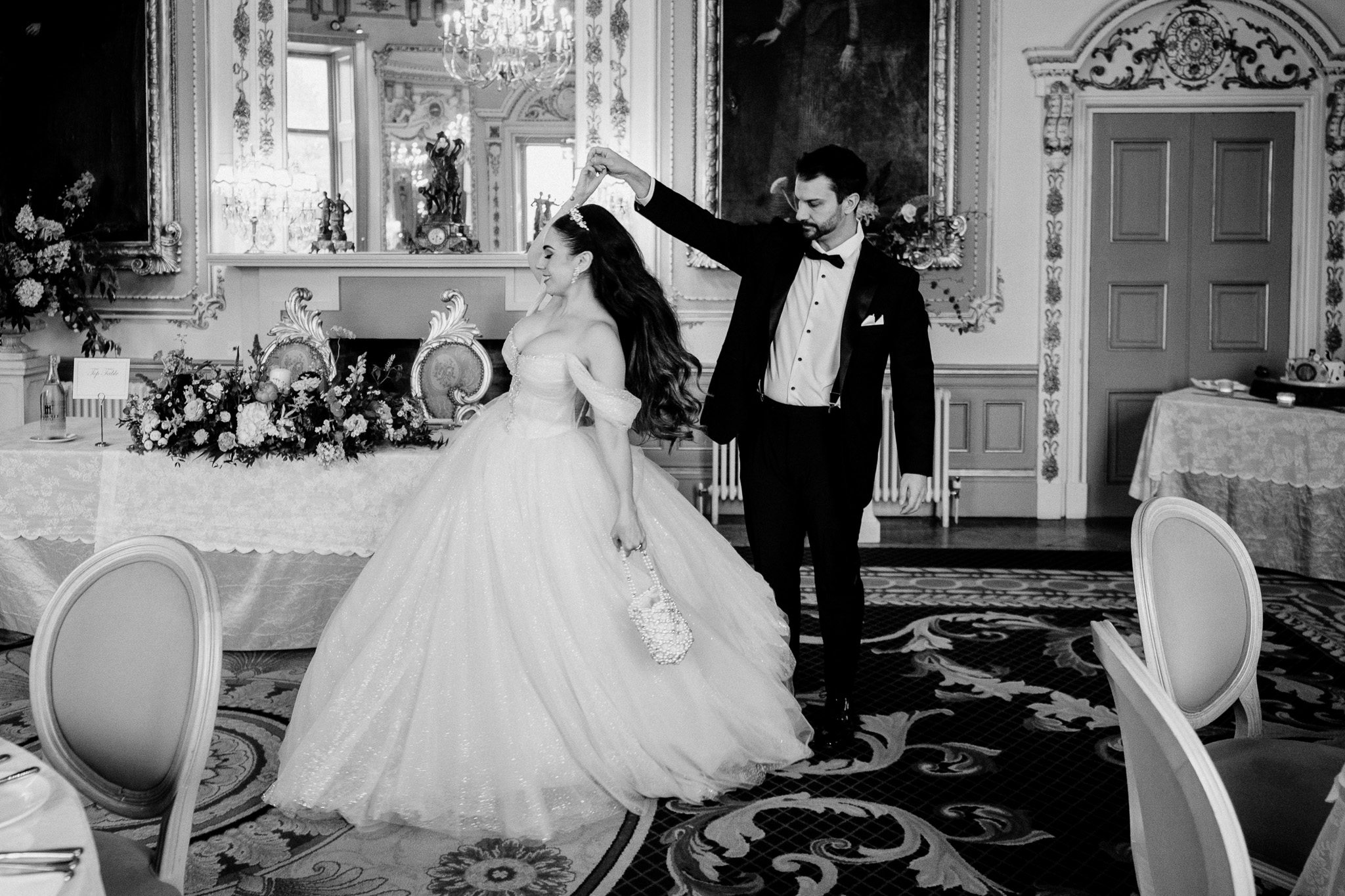 Bride and groom at their wedding reception in the Markree Castle Dining Room
