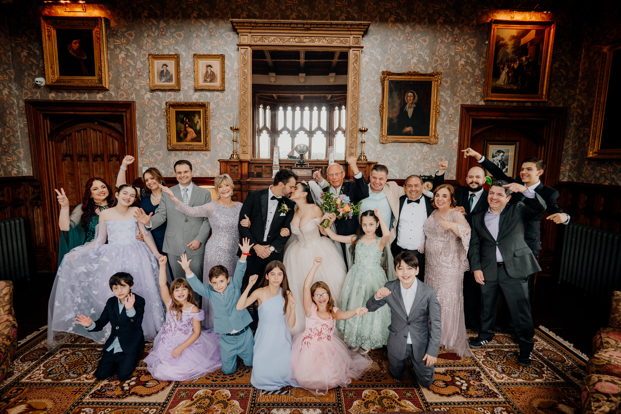 Wedding family group photo inside Markree Castle