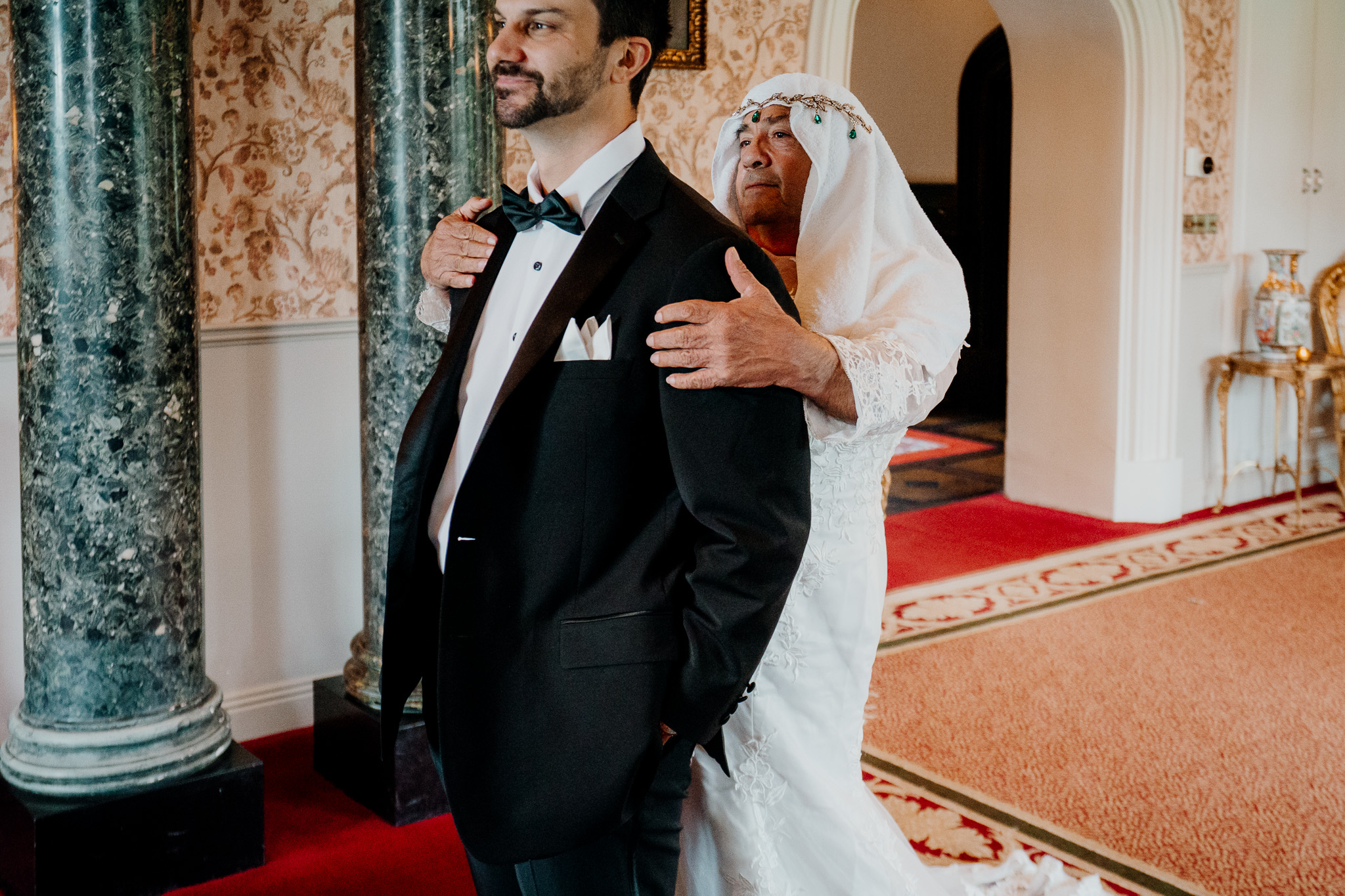 Funny first look surprise with the groom's dad at Markree Castle