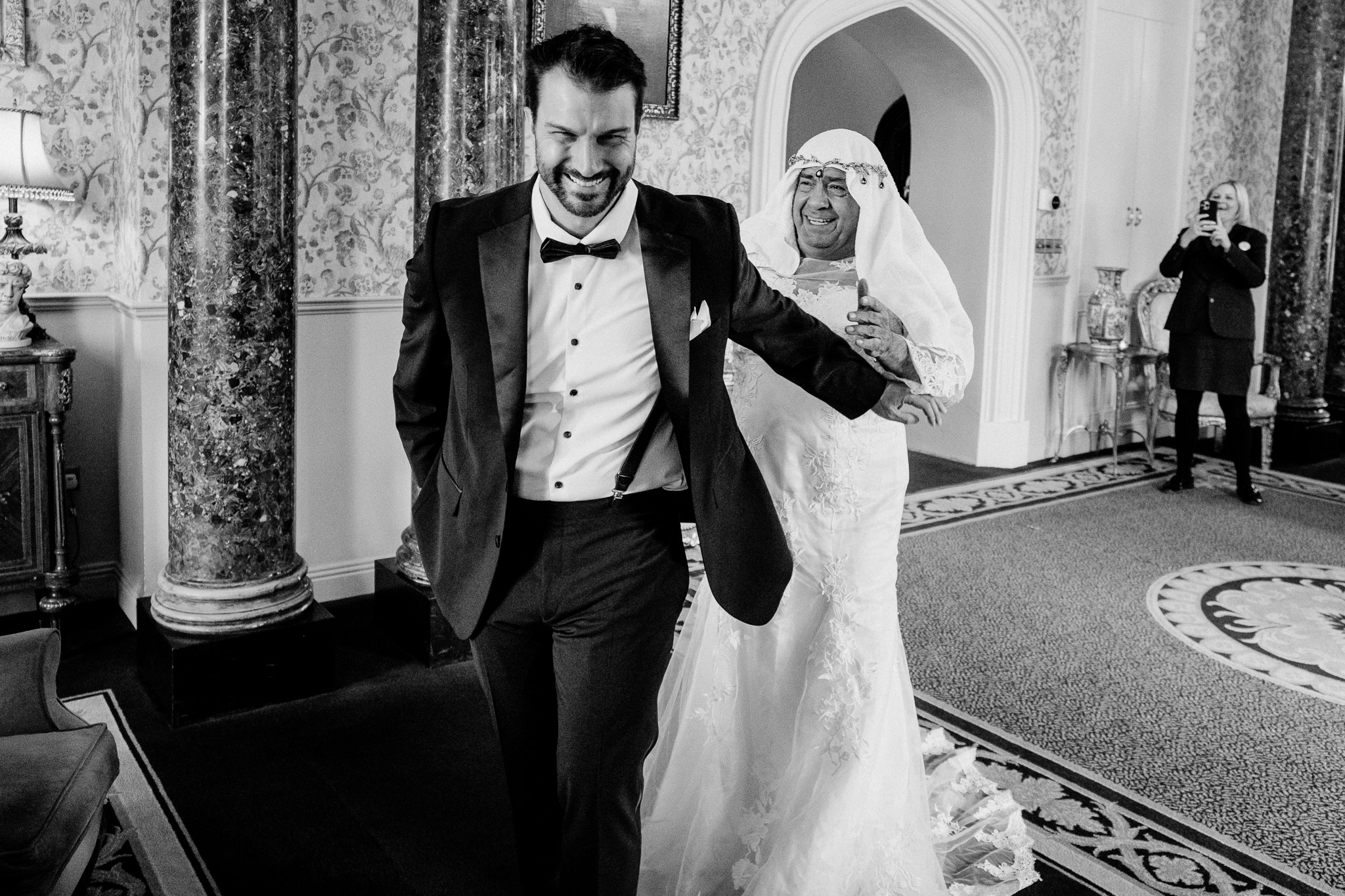 Groom with his bride during their first look at Markree Castle