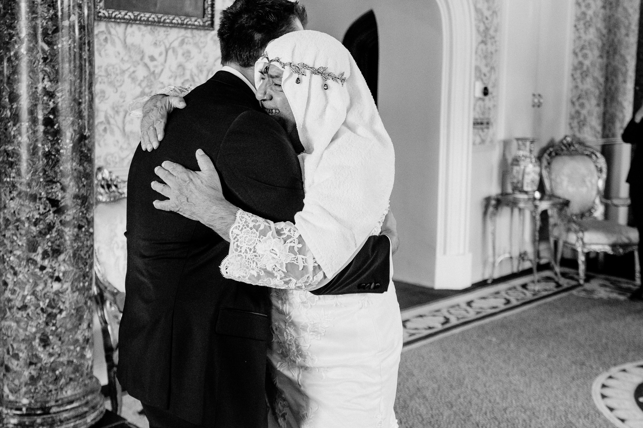 Bride and groom sharing an emotional first look at Markree Castle