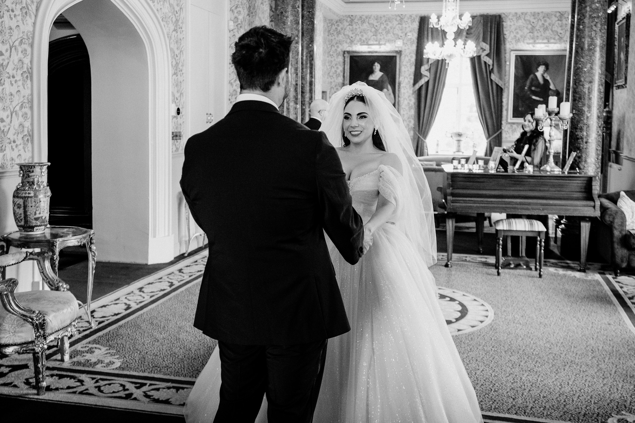 Bride surprising the groom during their first look at Markree Castle