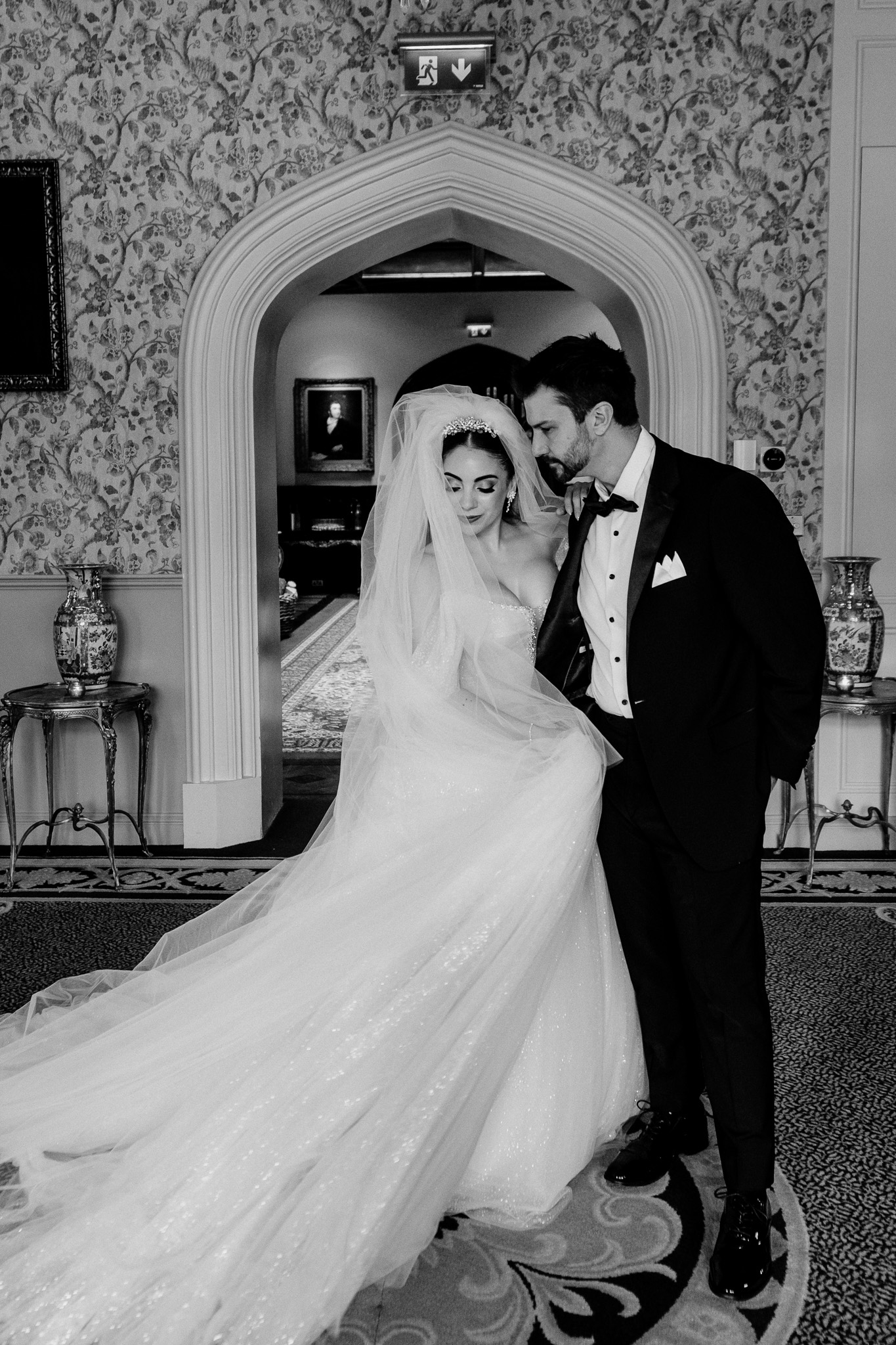 Bride and groom embracing after their first look at Markree Castle