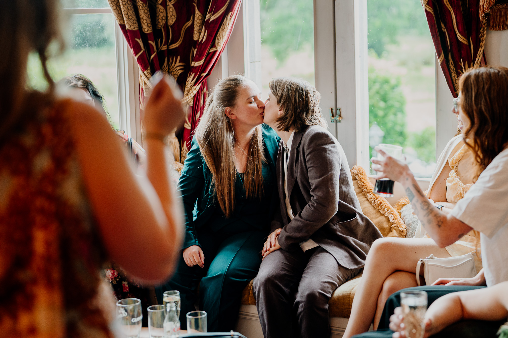 Wedding guests talking together at a Markree Castle wedding