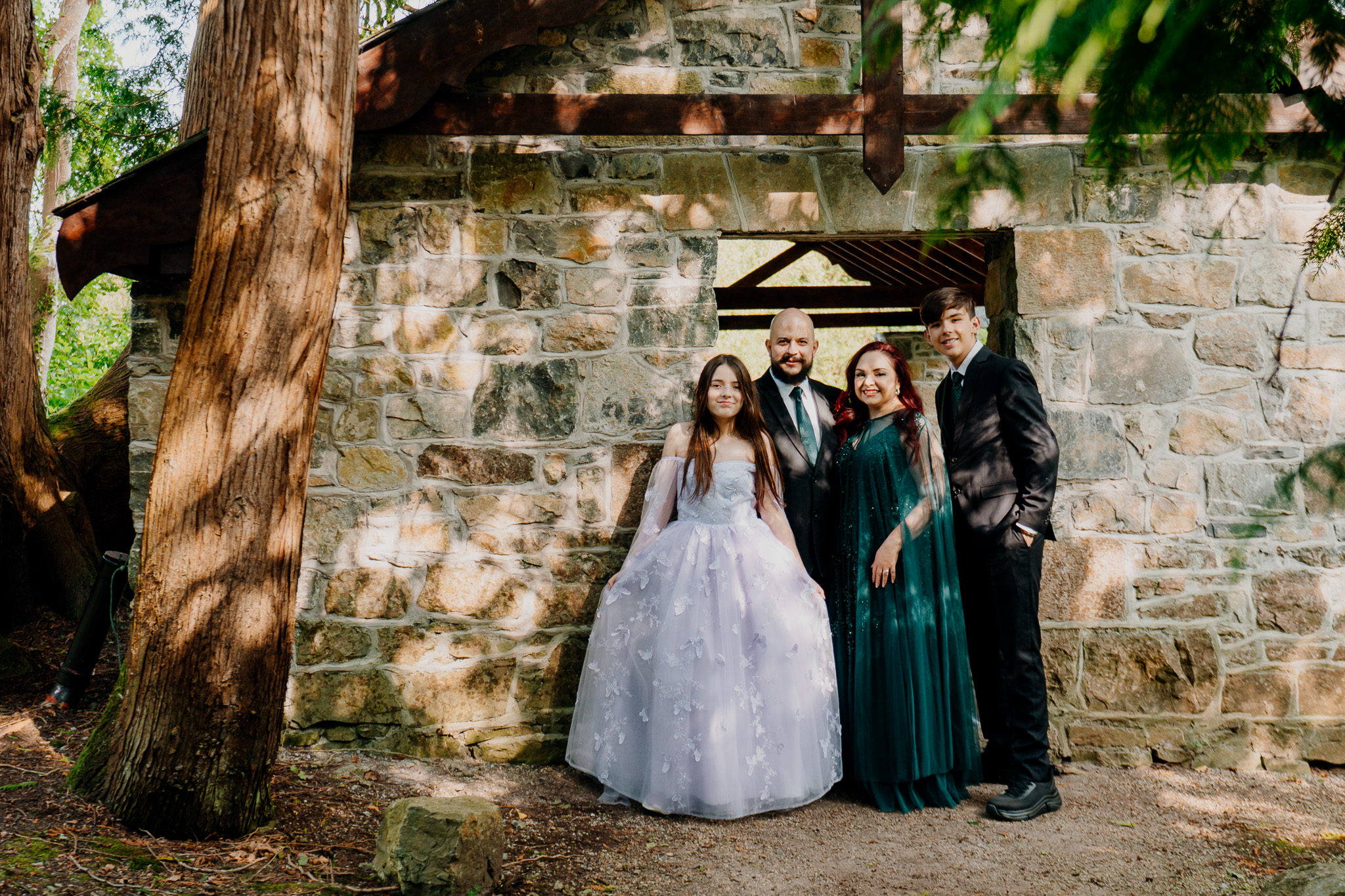 Wedding guests posing together at the Markree Castle Boathouse