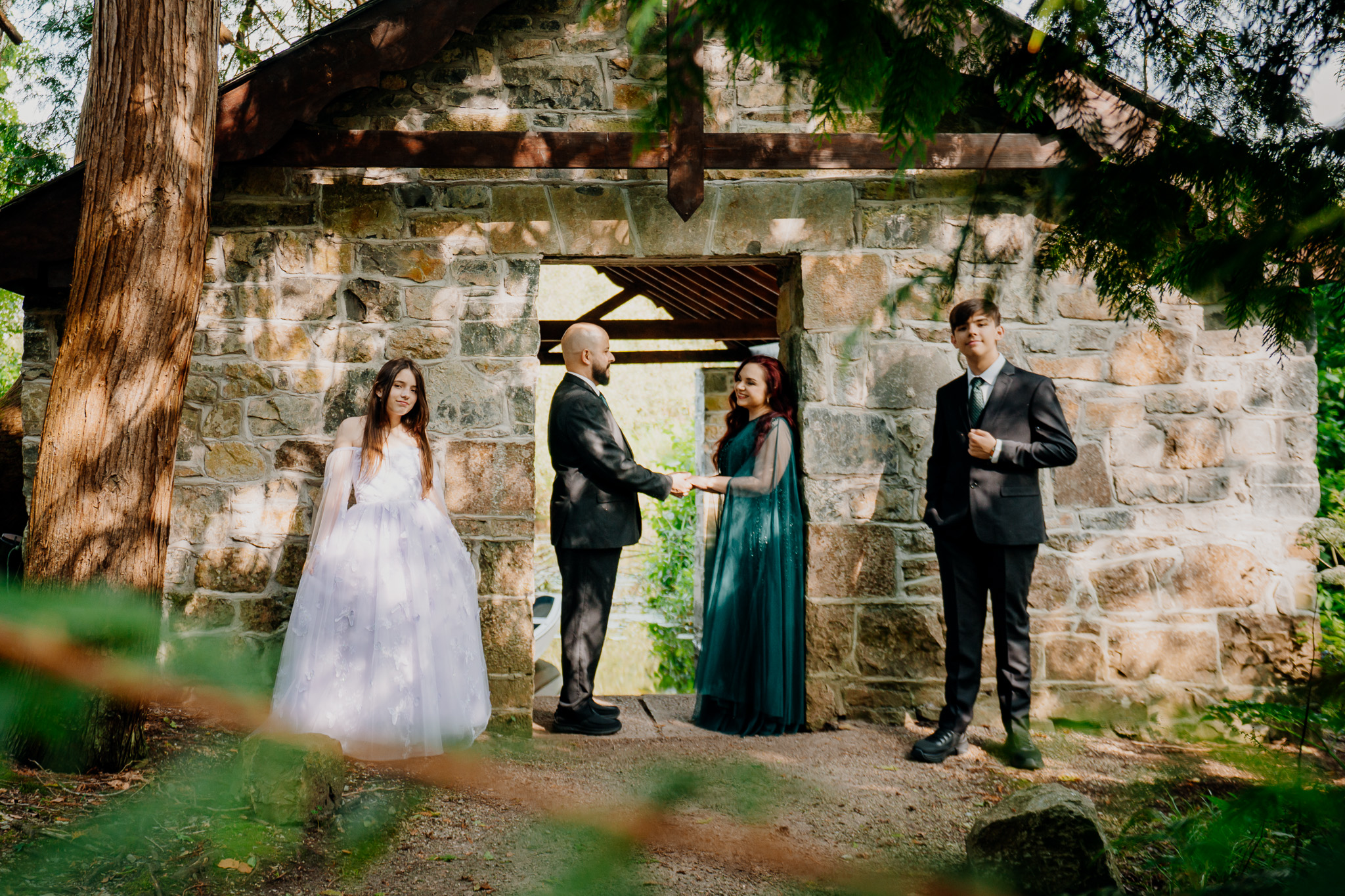 Group of wedding guests at the Boathouse during a Markree Castle wedding celebration