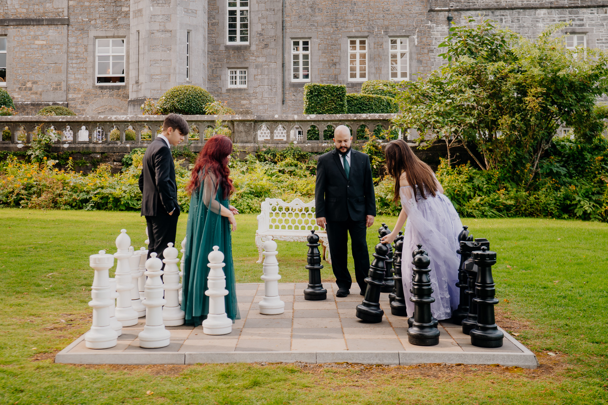 Wedding guests playing giant chess in the grounds of Markree Castle
