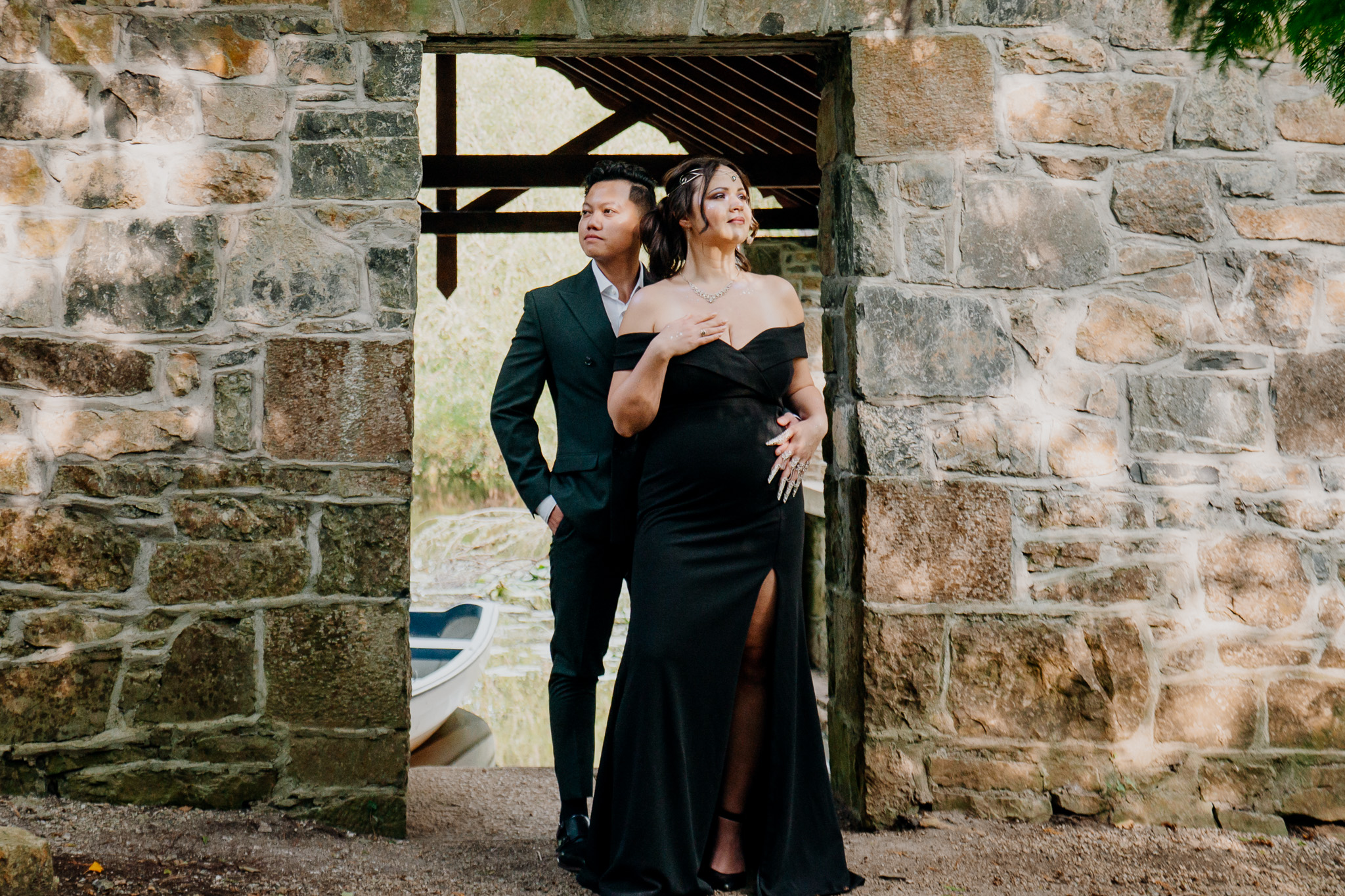 Couple photographed at the Boathouse during a Markree Castle wedding celebration