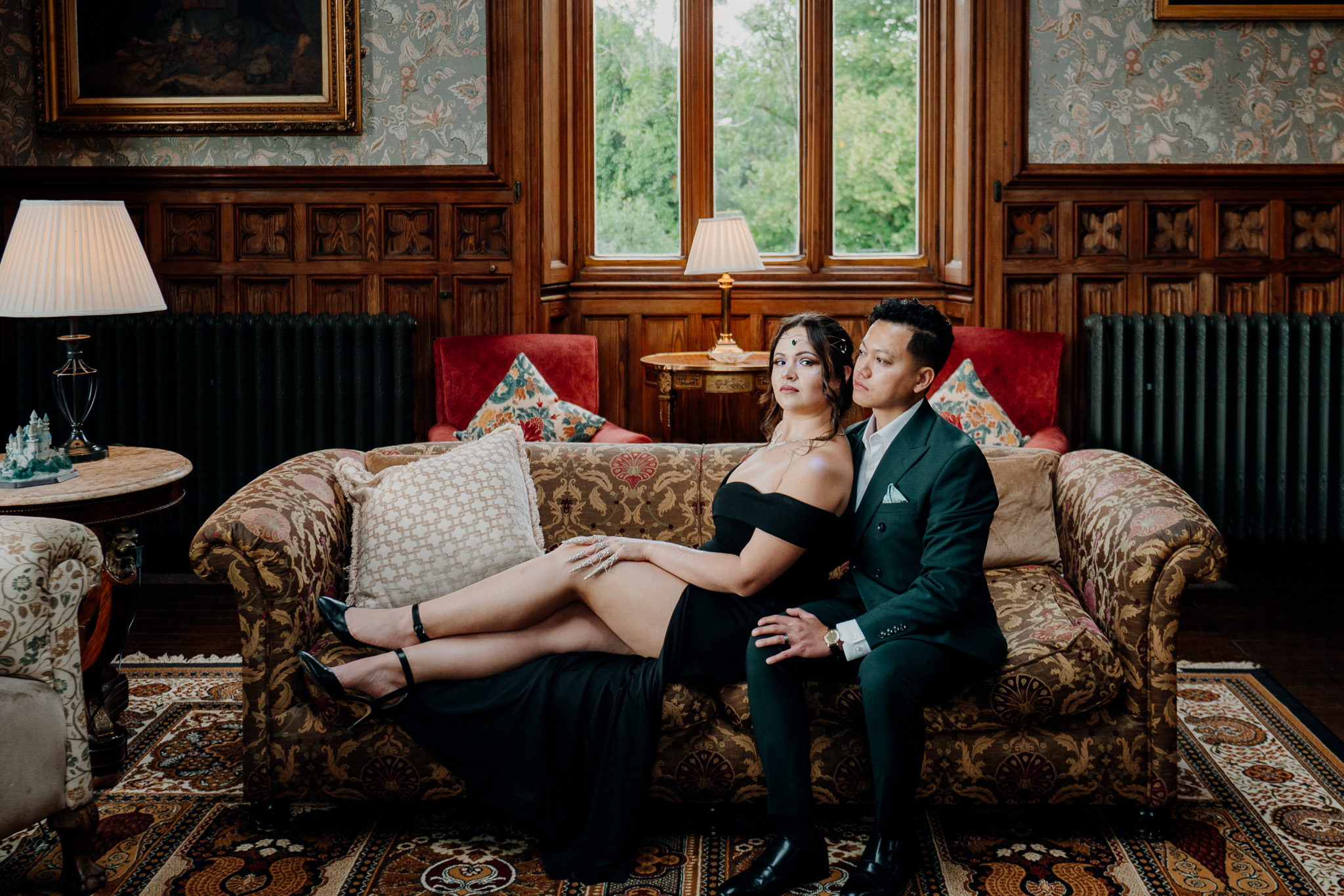 Wedding guests relaxing in the Billiard Room at Markree Castle