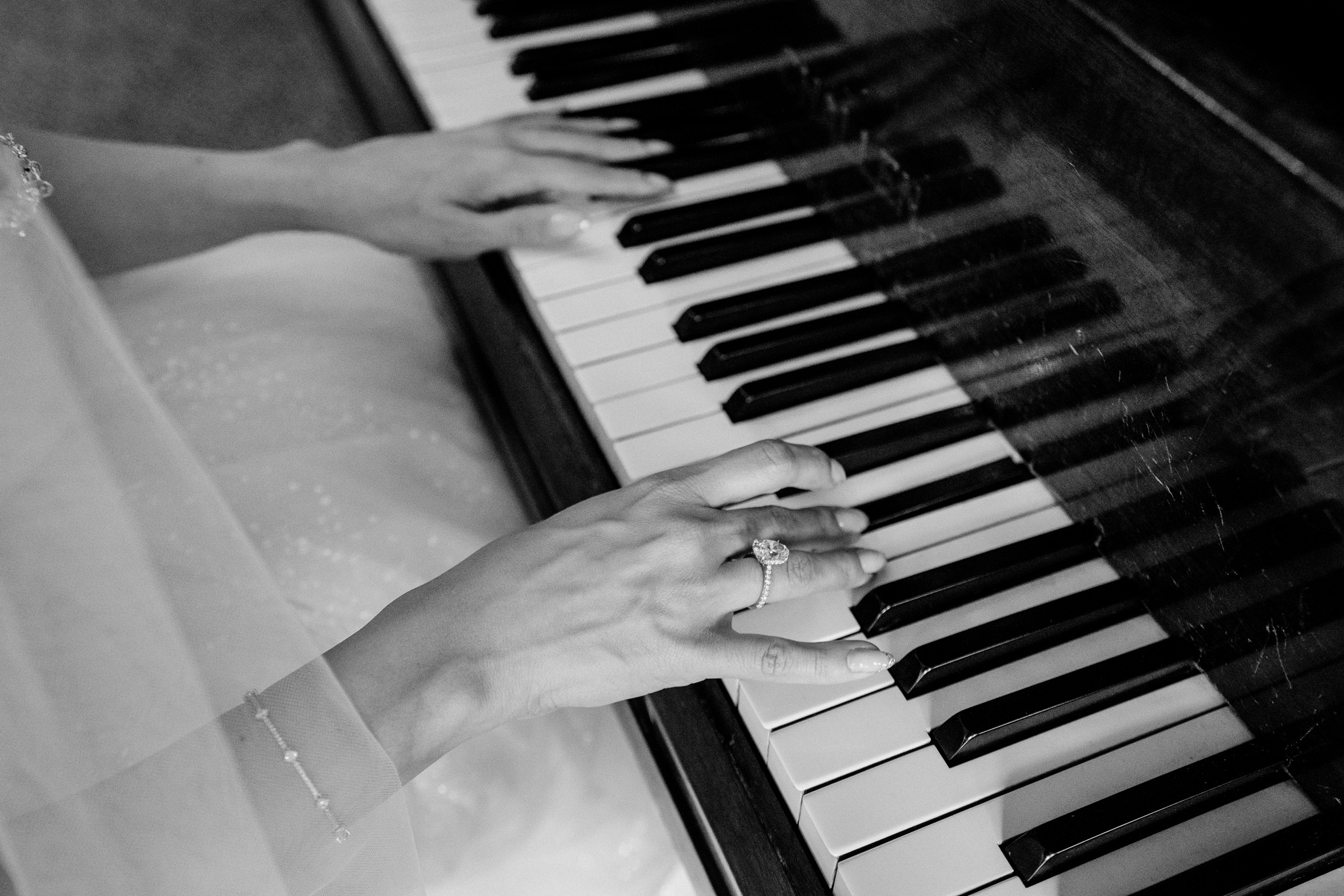 Piano in the Grand Hall at Markree Castle during a wedding portrait session