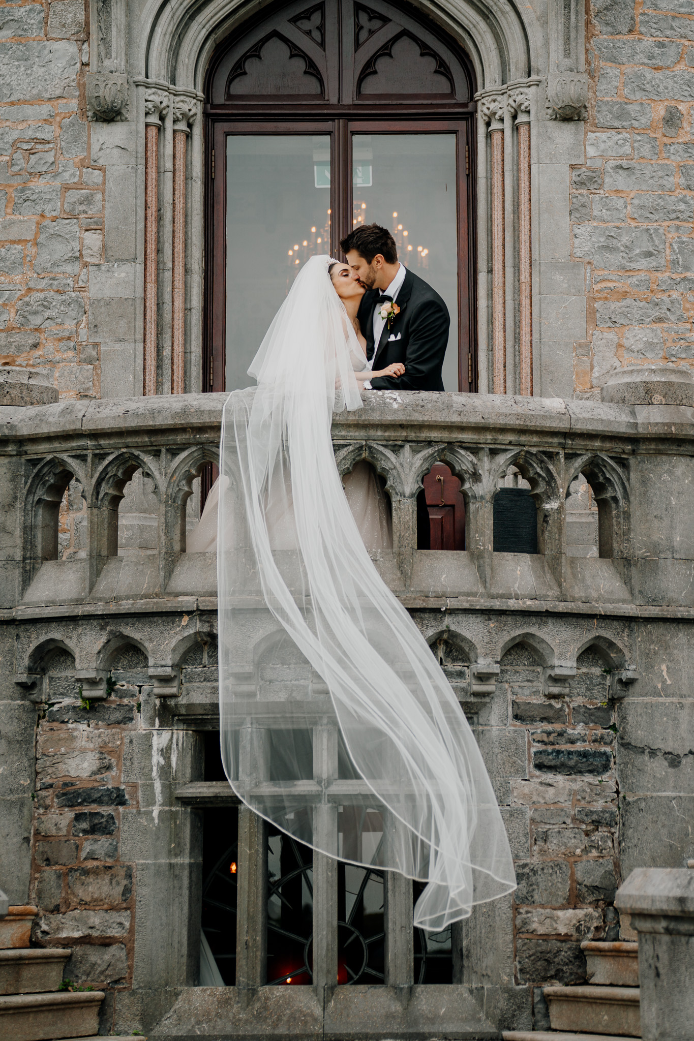 Groom wedding portrait on the stone terrace at Markree Castle