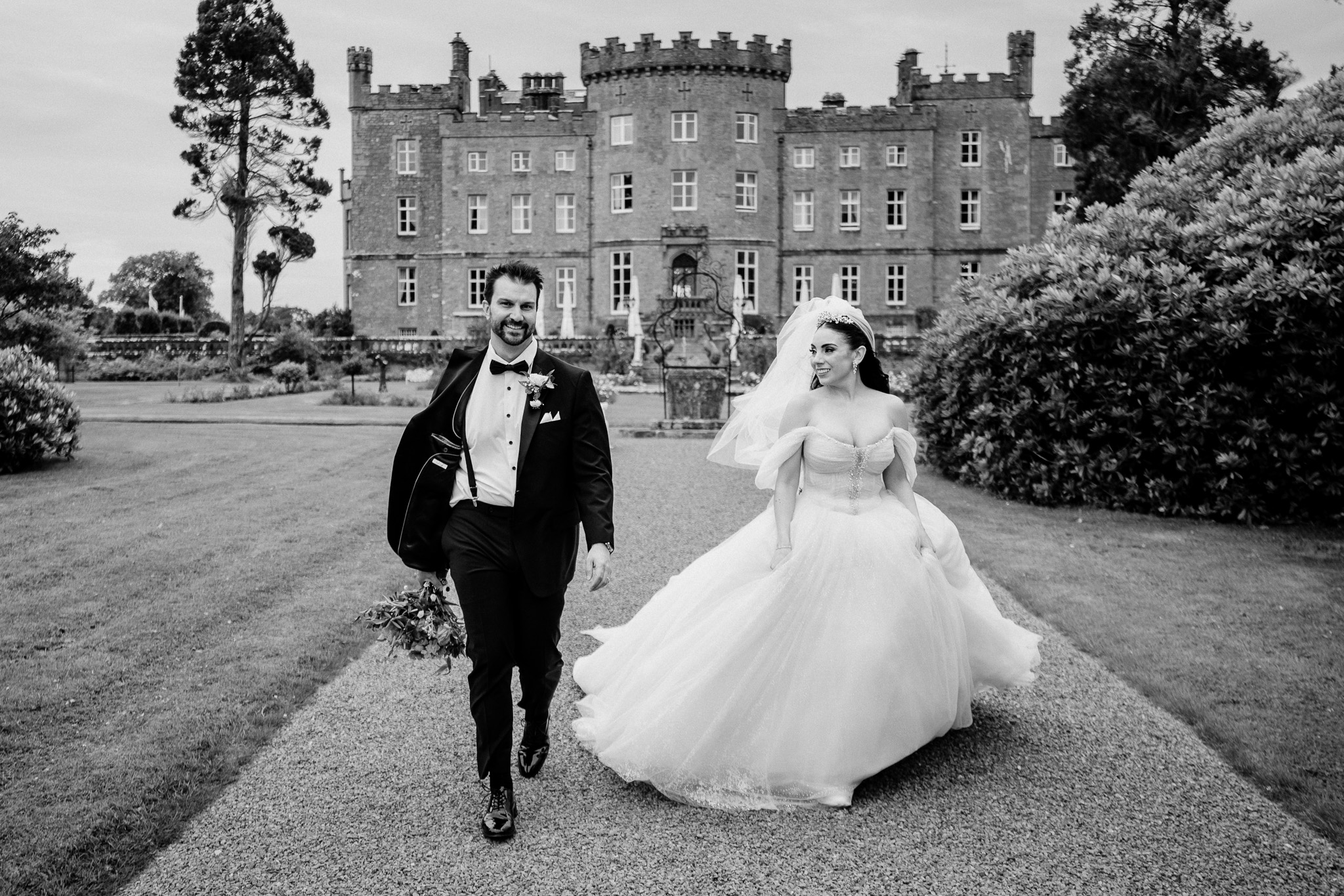 Bride and groom wedding portrait with Markree Castle in the background