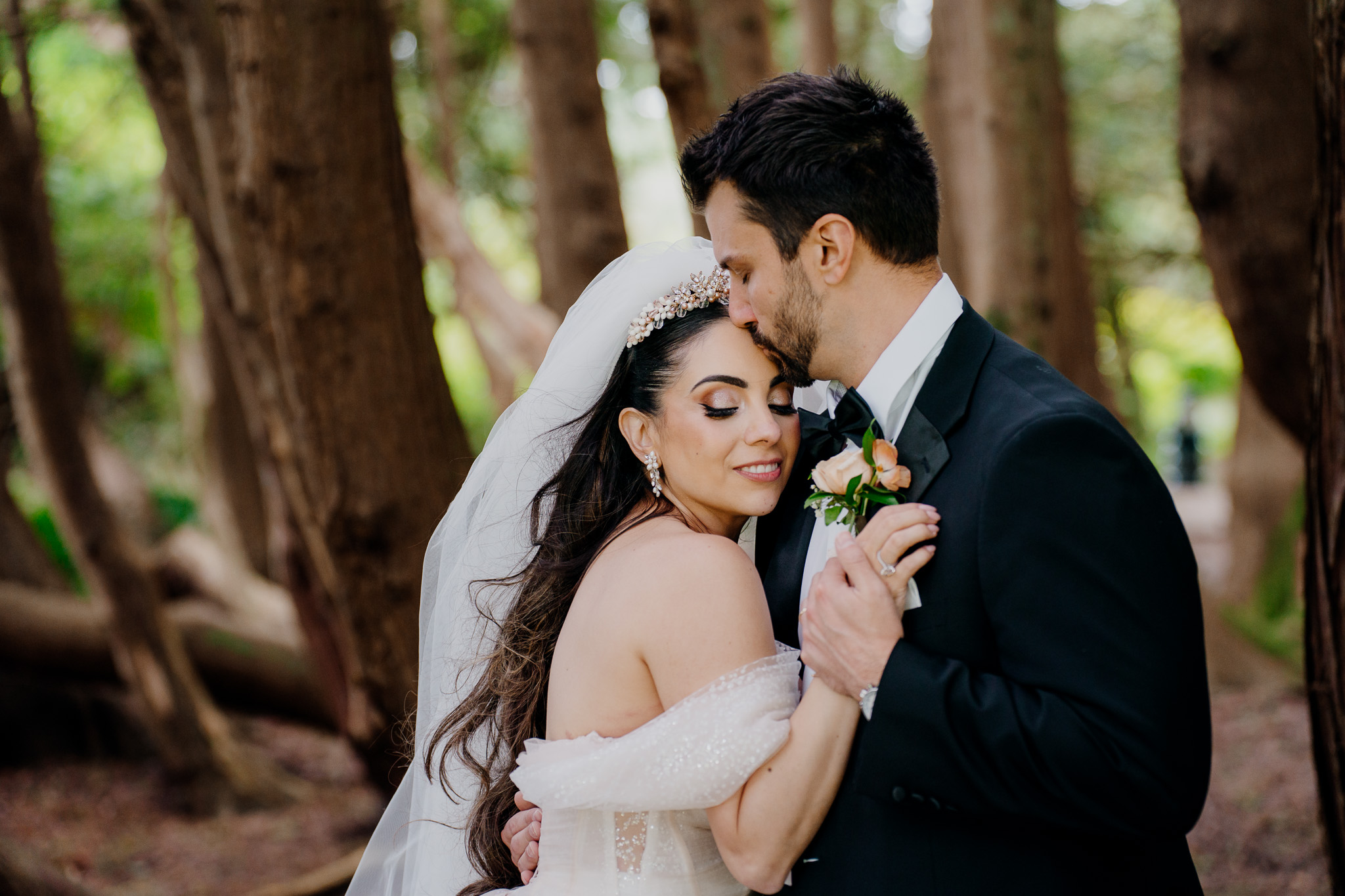 Bride and groom wedding portrait in the Woodlands at Markree Castle