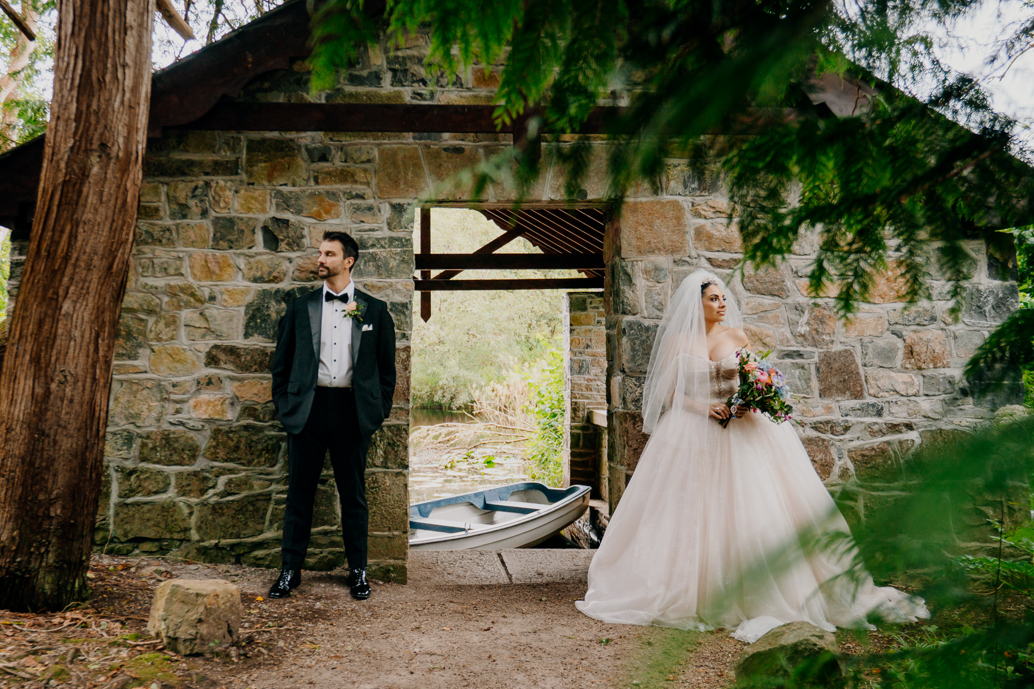 Bride and groom wedding portrait at the Boathouse at Markree Castle
