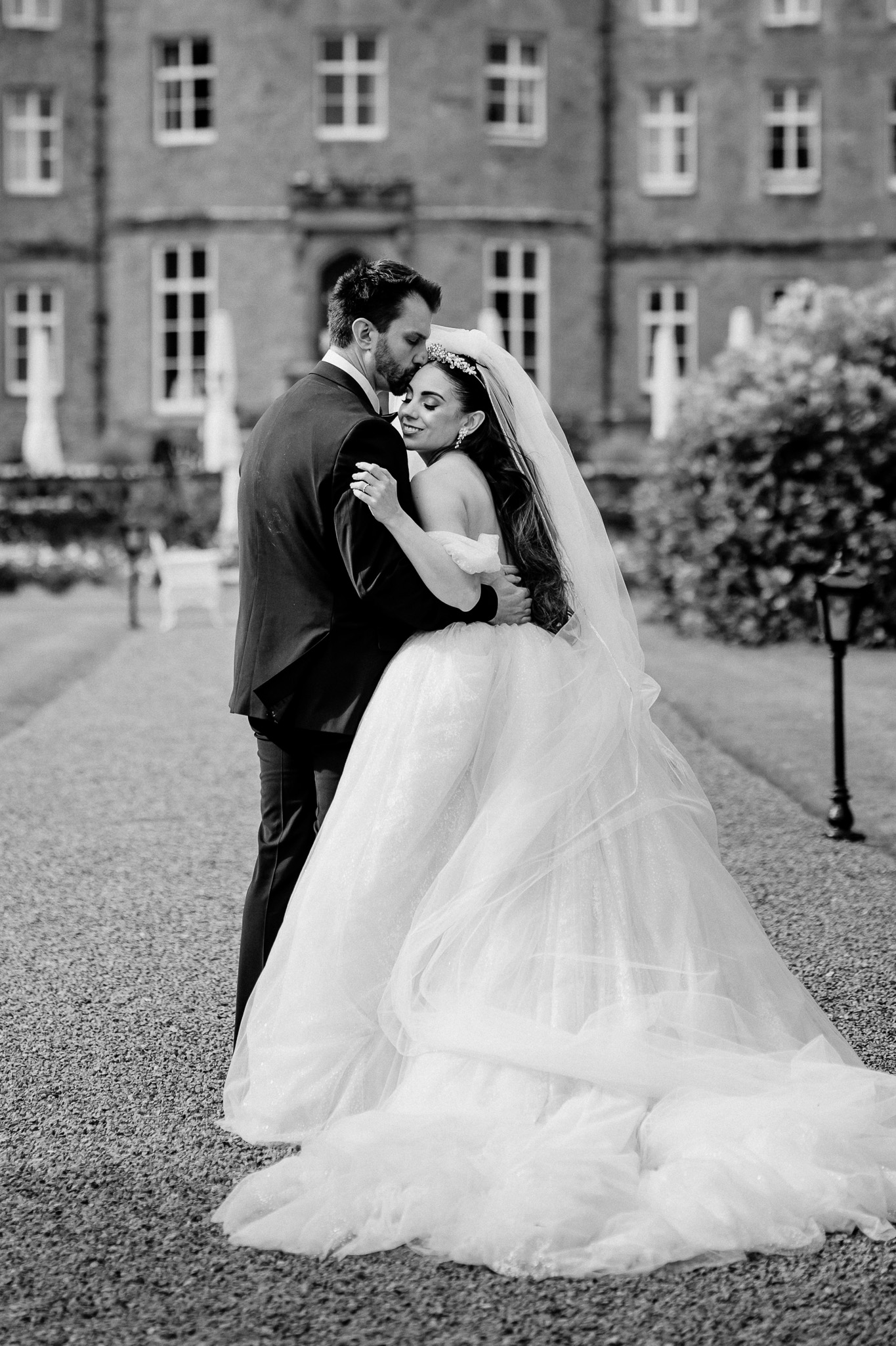 Bride and groom wedding portrait with Markree Castle in the background