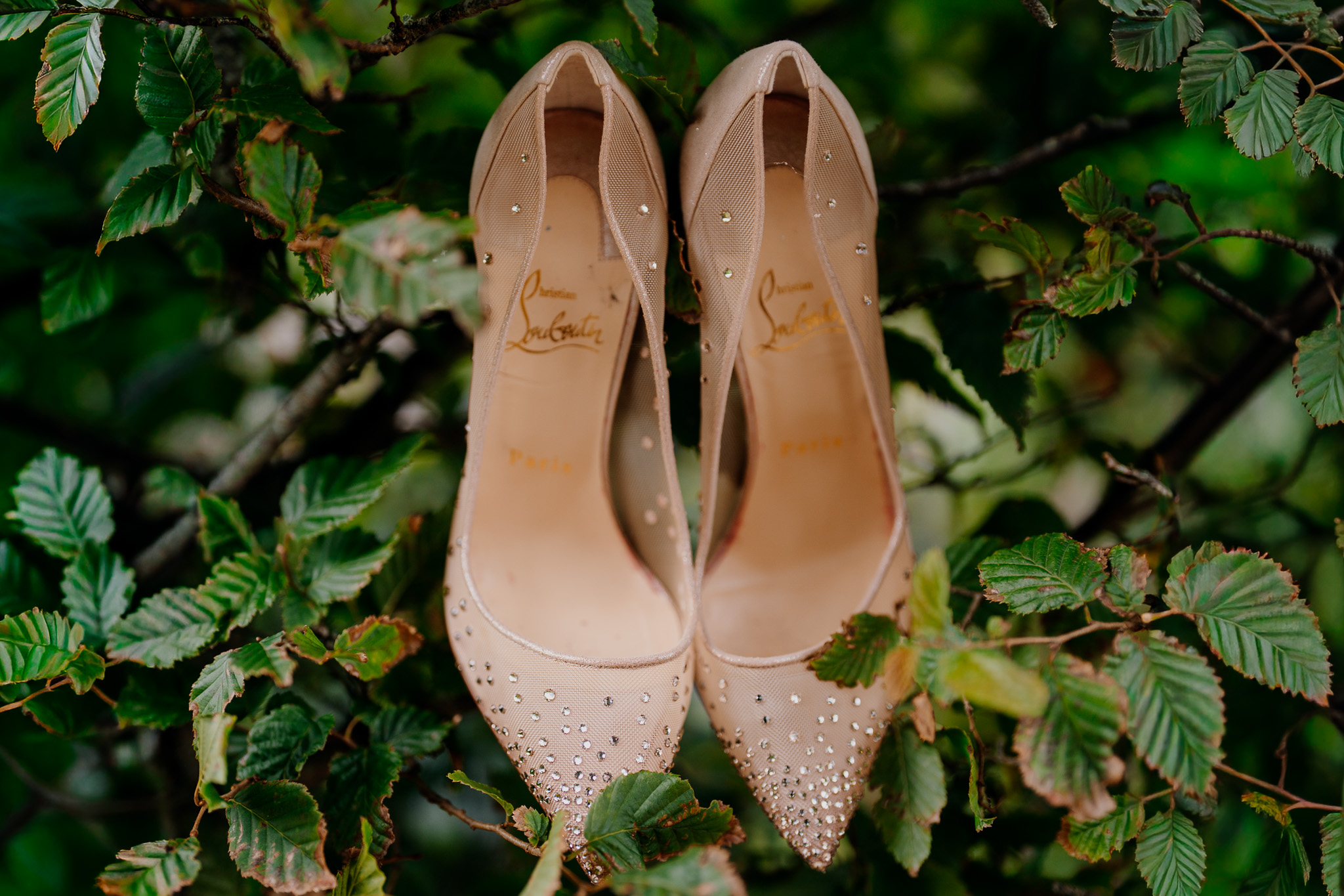 Bridal shoes photographed during wedding preparations at Markree Castle