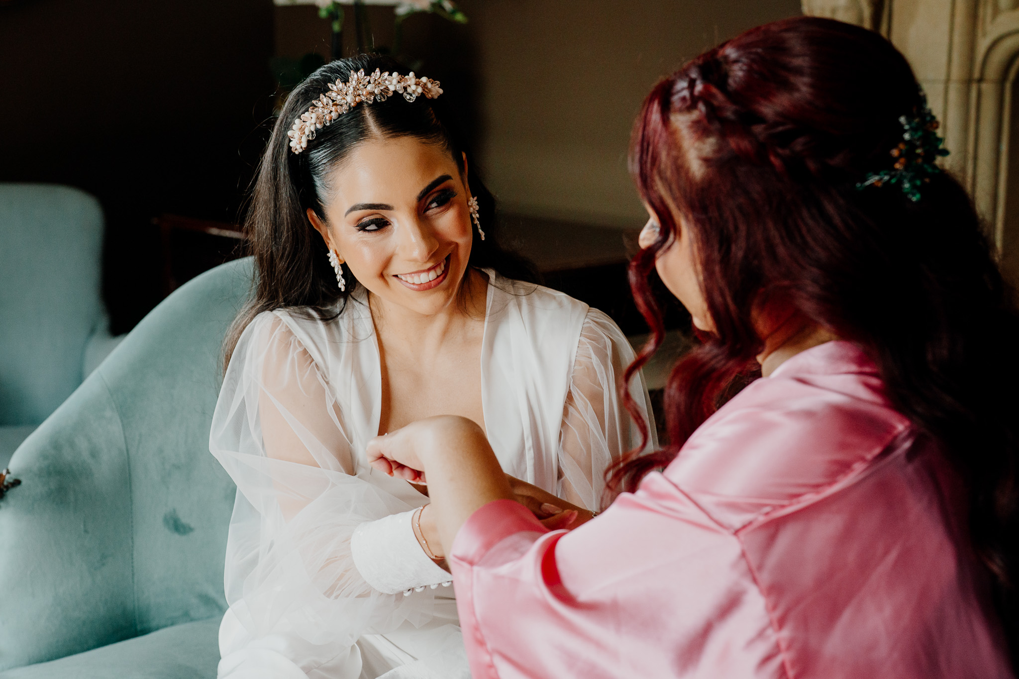 Bride during her wedding morning at Markree Castle in Ireland