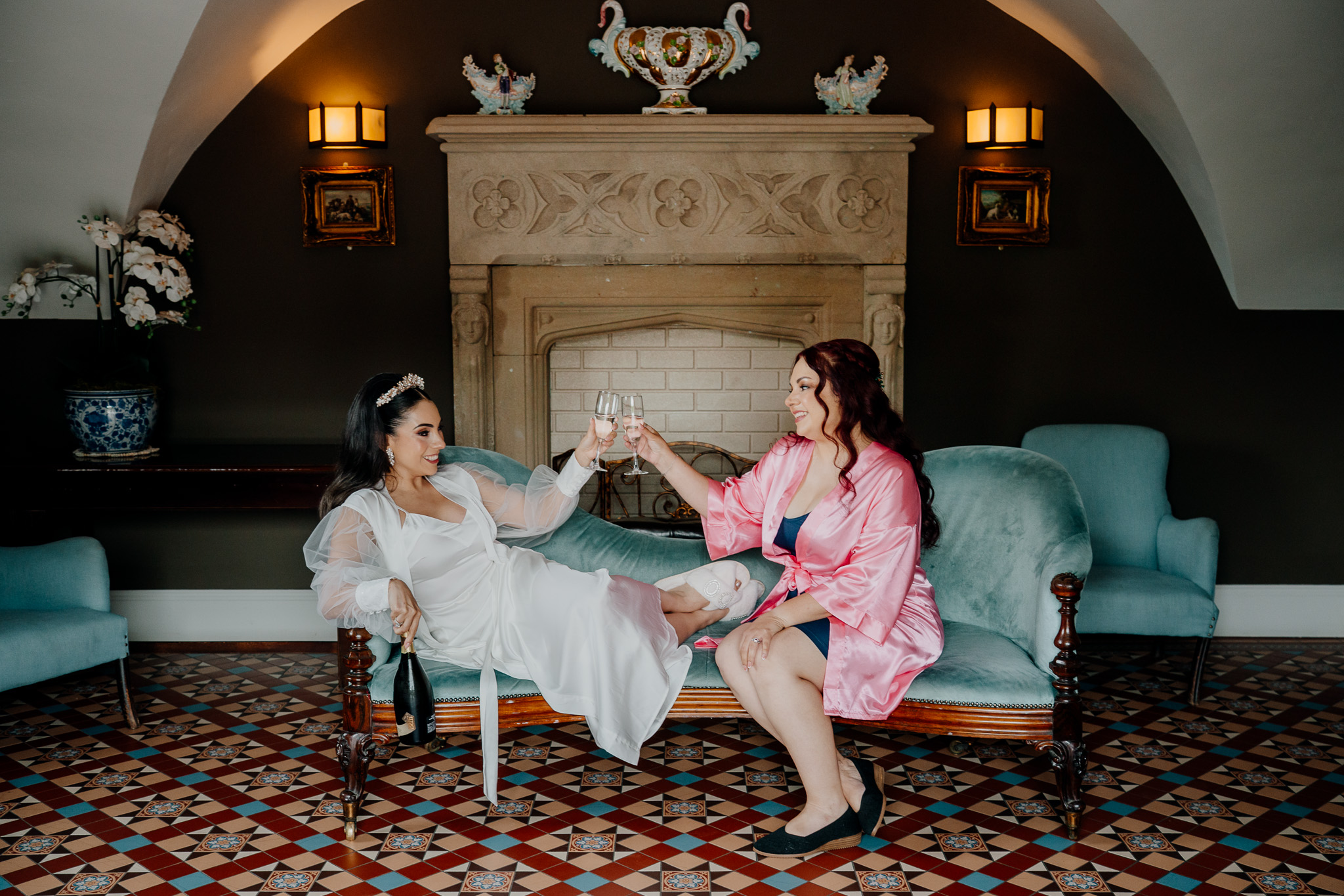Bride relaxing during wedding preparations at Markree Castle