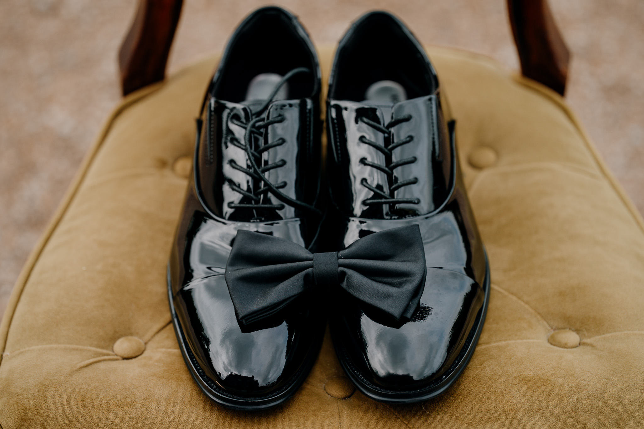 Groom's wedding shoes photographed during preparations at Markree Castle