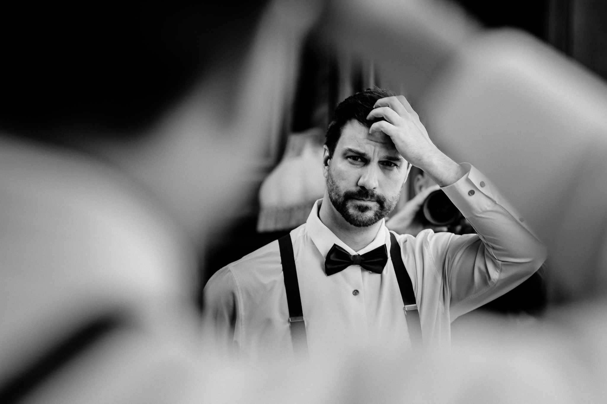 Groom getting ready on his wedding morning at Markree Castle