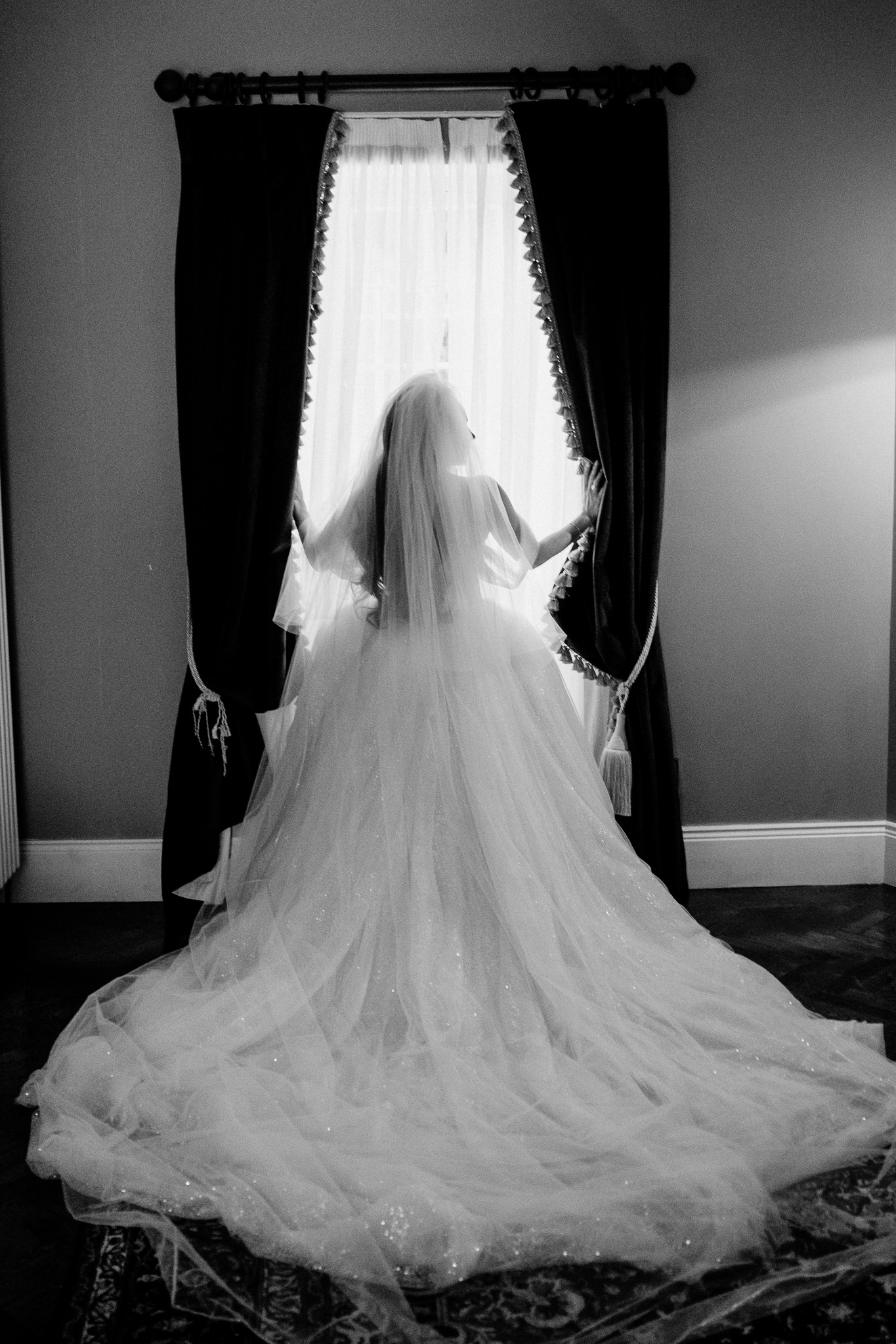 Bridal portrait by a window at Markree Castle
