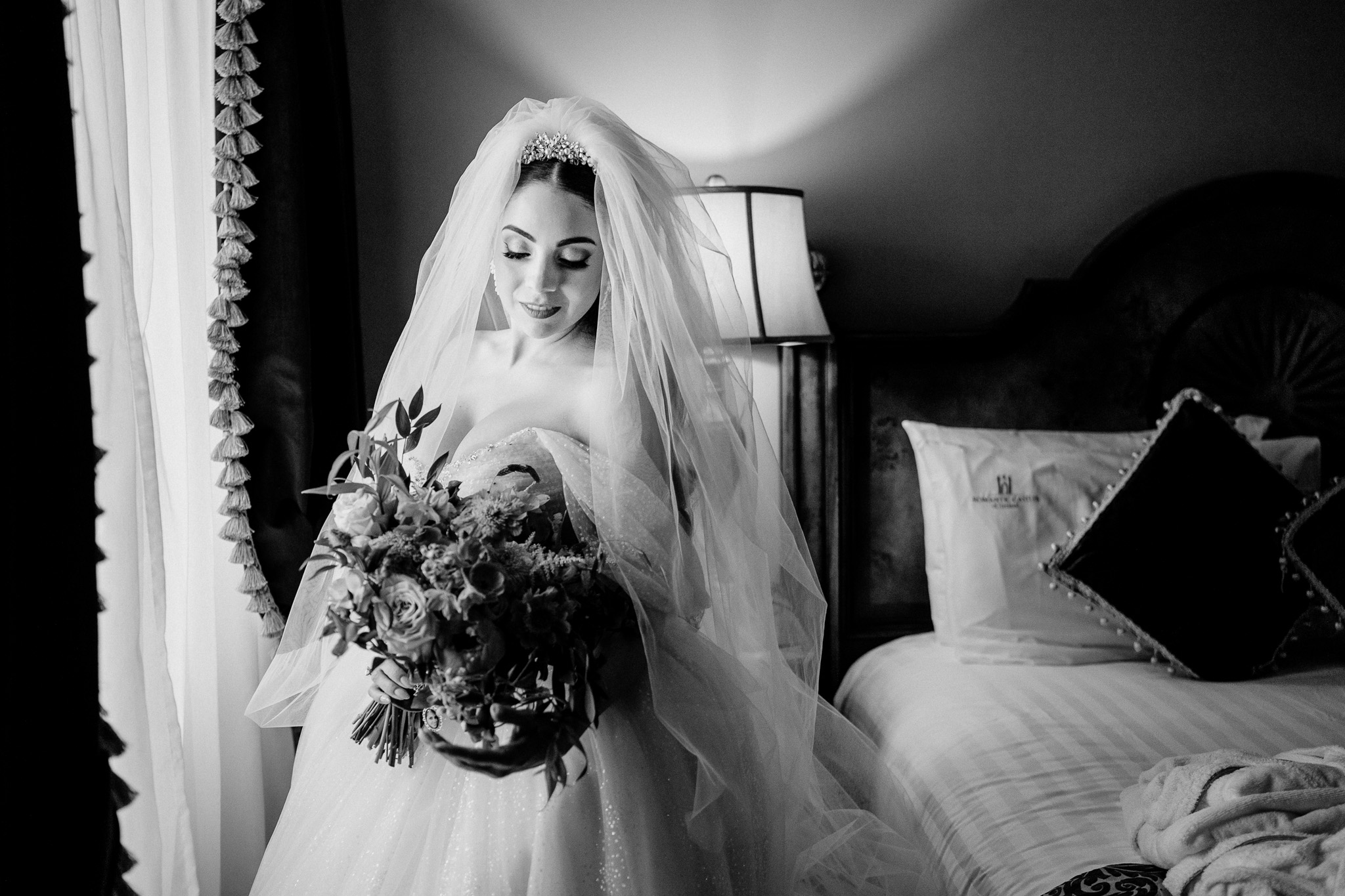 Bride with her wedding bouquet during a bridal portrait at Markree Castle