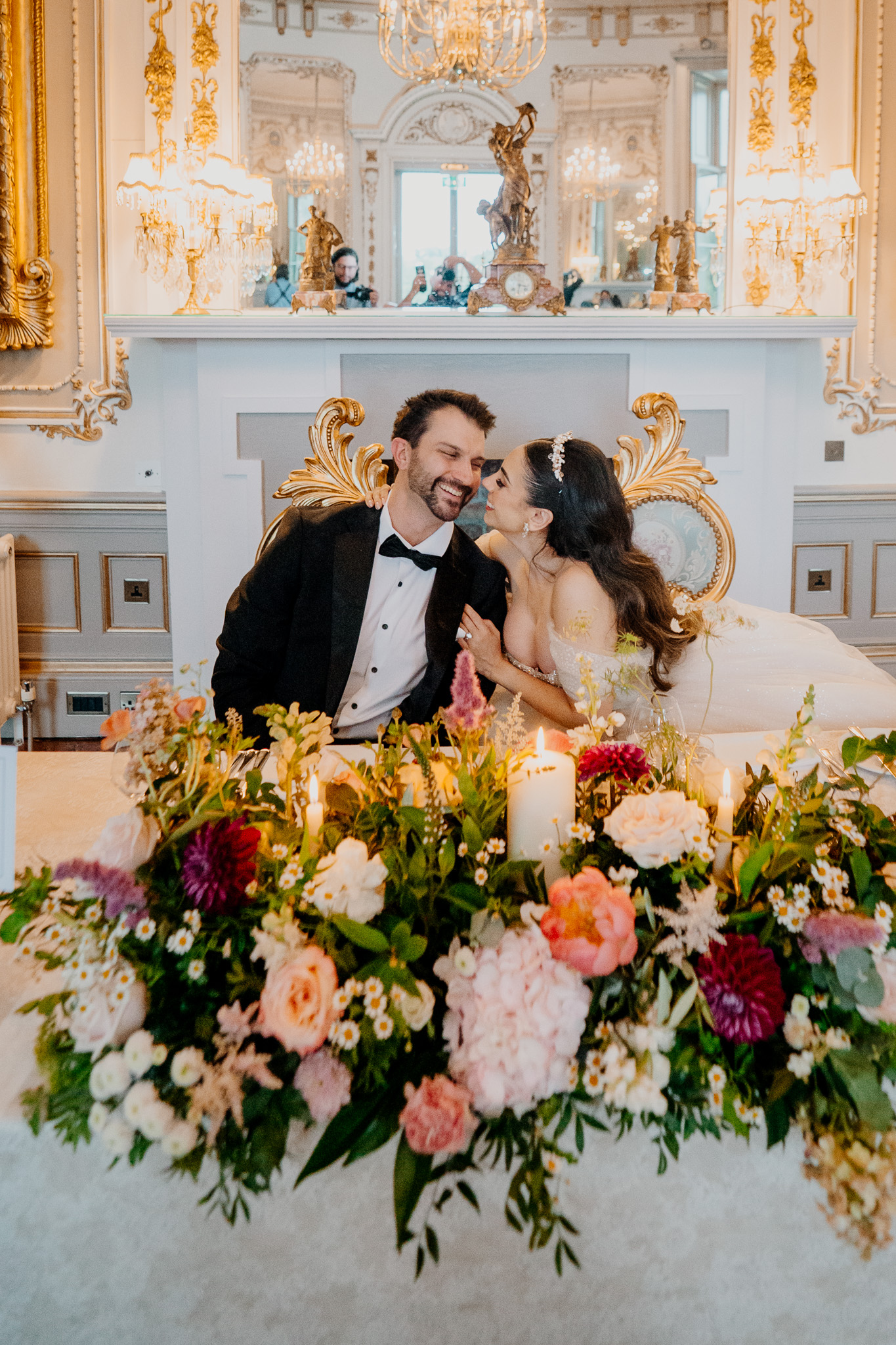 Bride and groom seated together during their wedding reception at Markree Castle