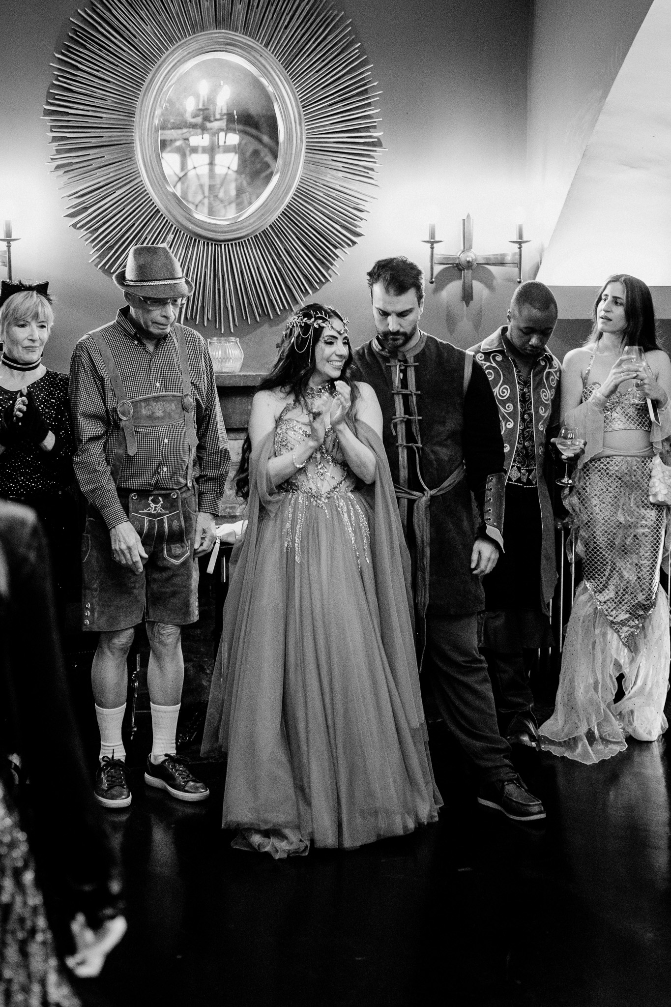 Wedding guests enjoying a fantasy themed rehearsal dinner at Markree Castle