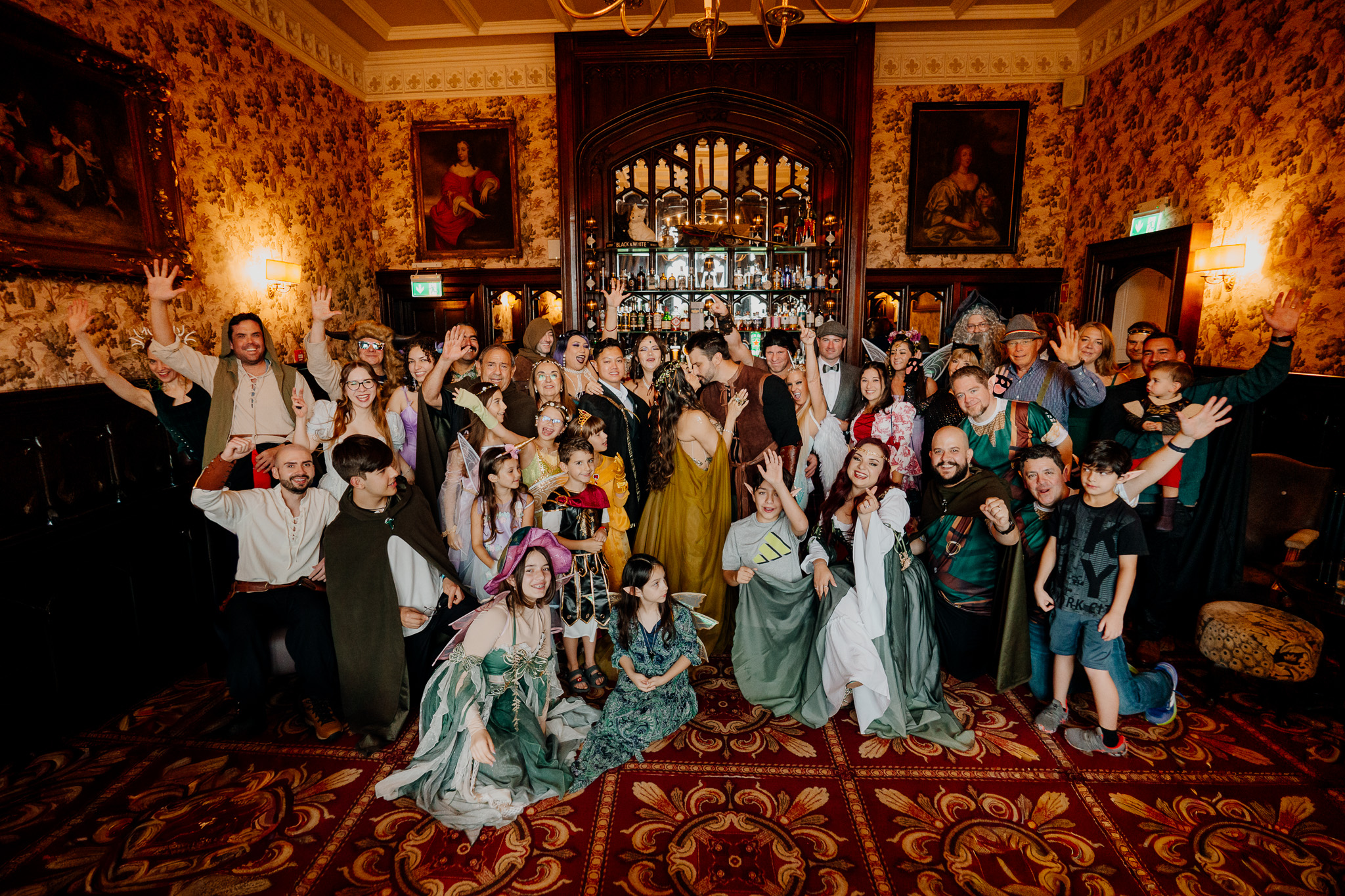 Wedding guests celebrating a rehearsal dinner at Markree Castle in Ireland