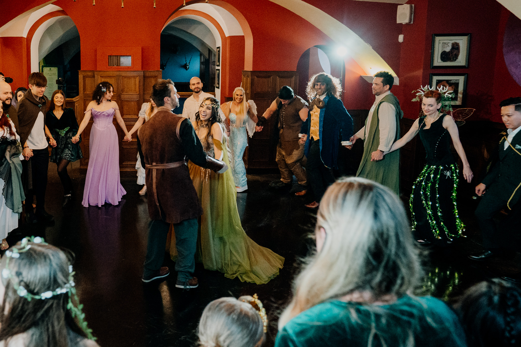 Guests at a destination wedding rehearsal dinner at Markree Castle