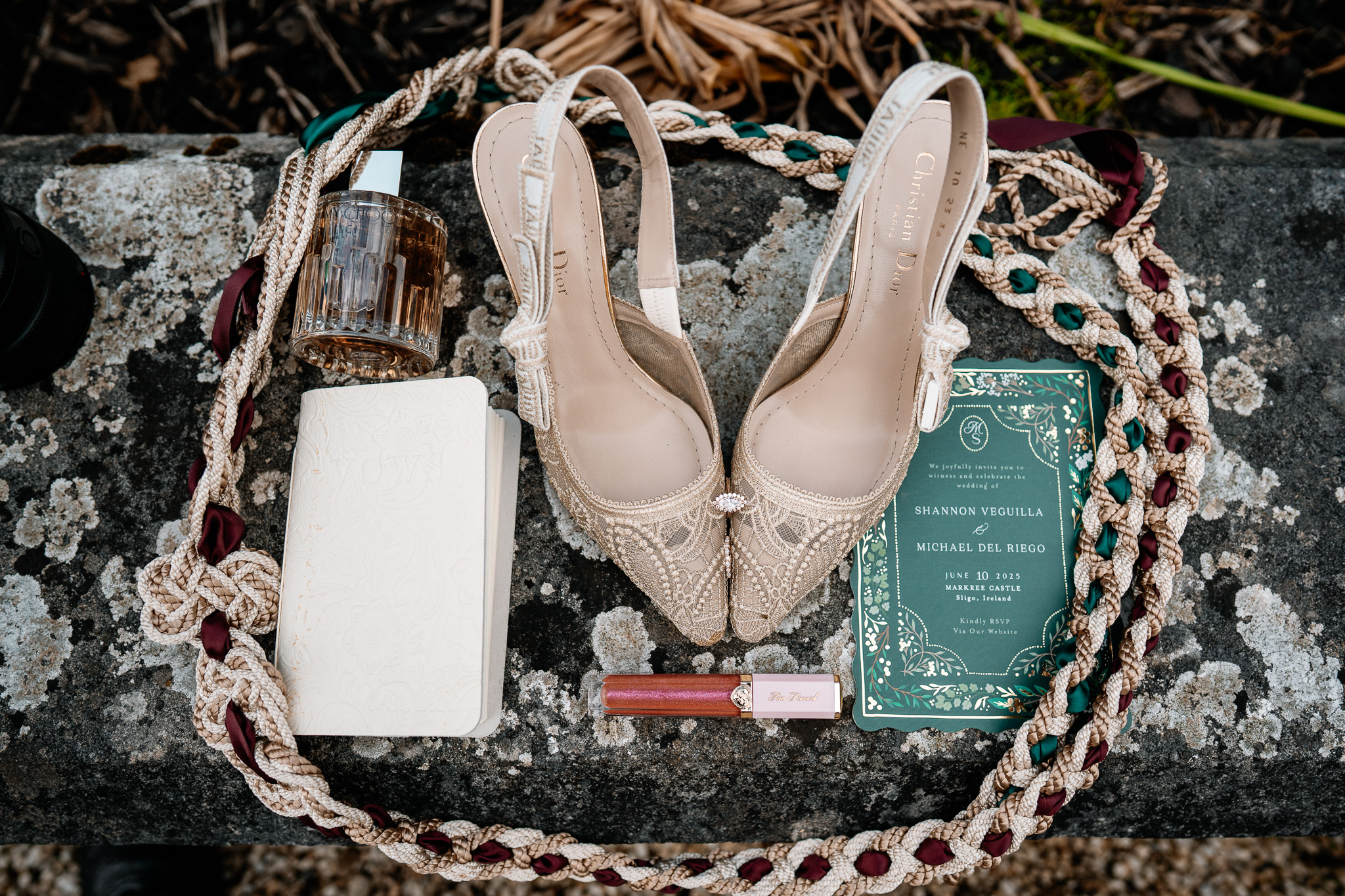 Bride’s wedding shoes photographed during preparations at Markree Castle
