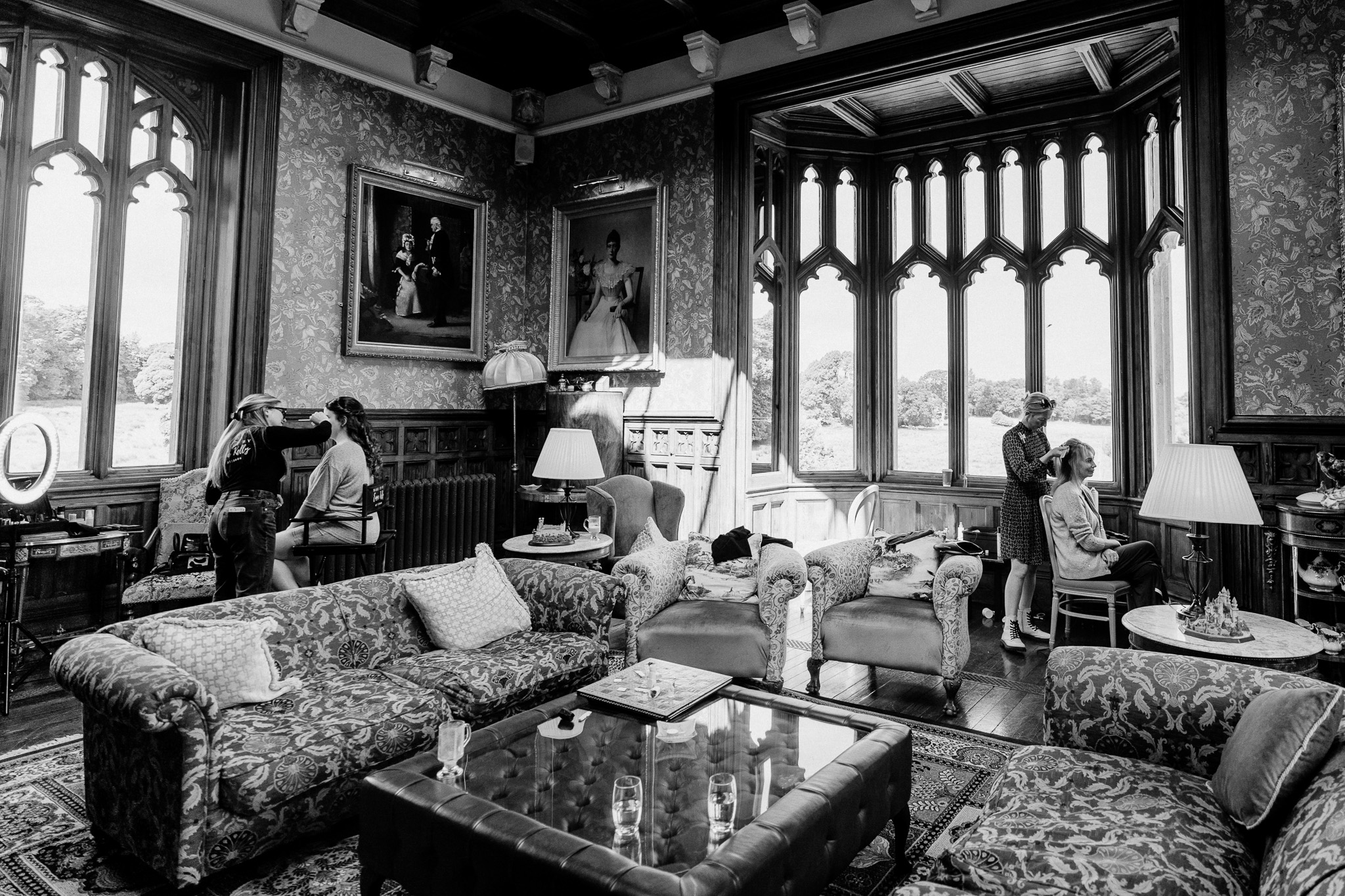 Wedding morning preparations inside the Billiard Room at Markree Castle