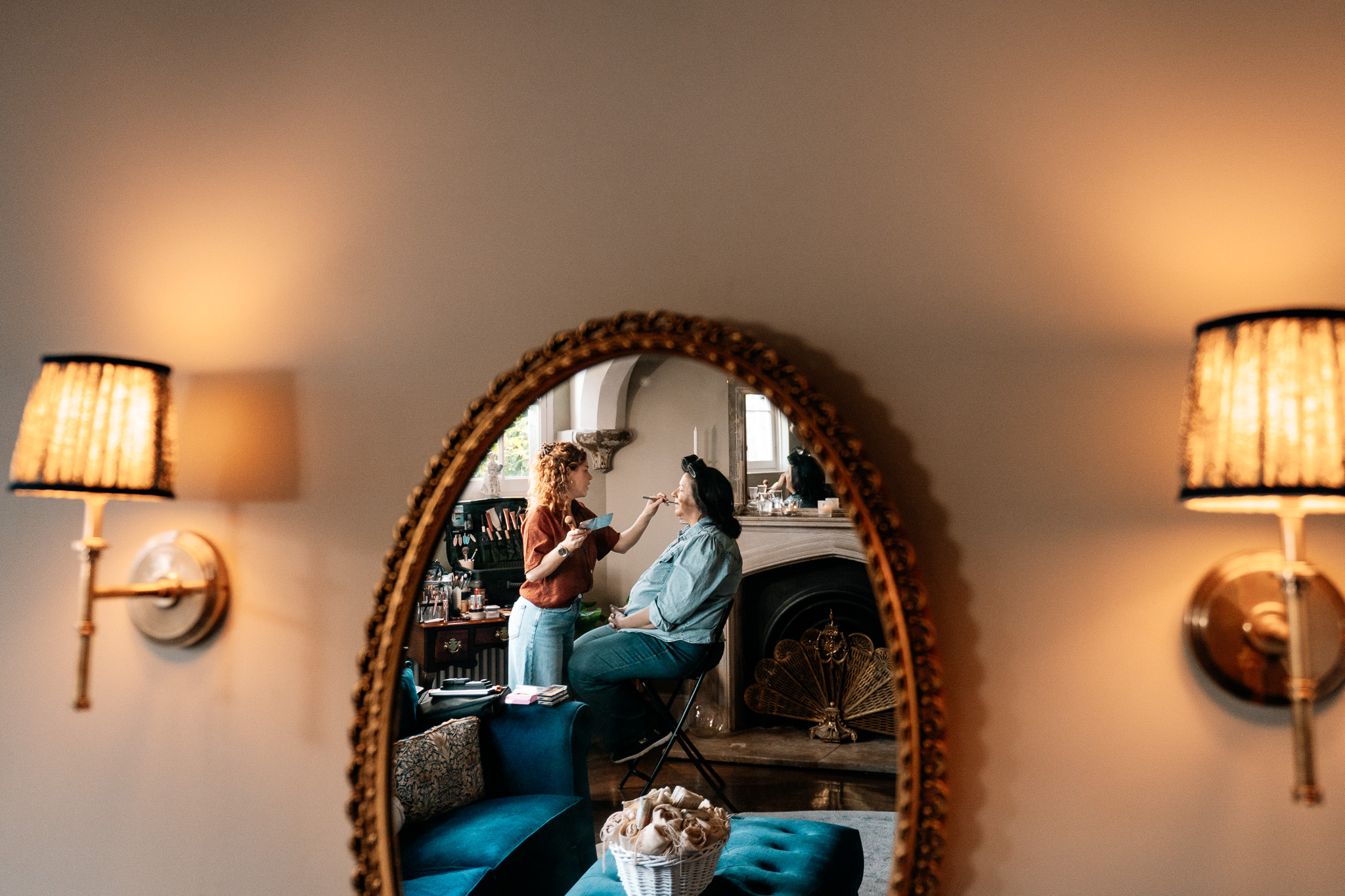 Bride getting ready in the Butler’s Kitchen at Markree Castle