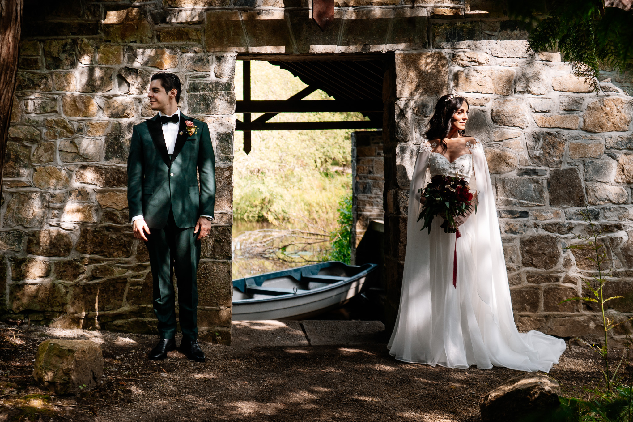 Bride and groom photographed at the Boathouse during their Markree Castle wedding