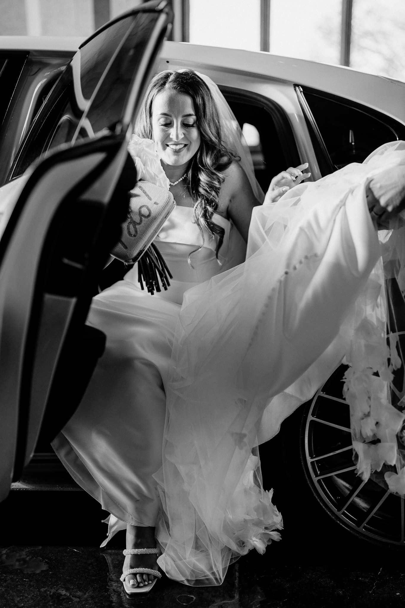 Bride and groom entering the archway at Markree Castle after their wedding ceremony