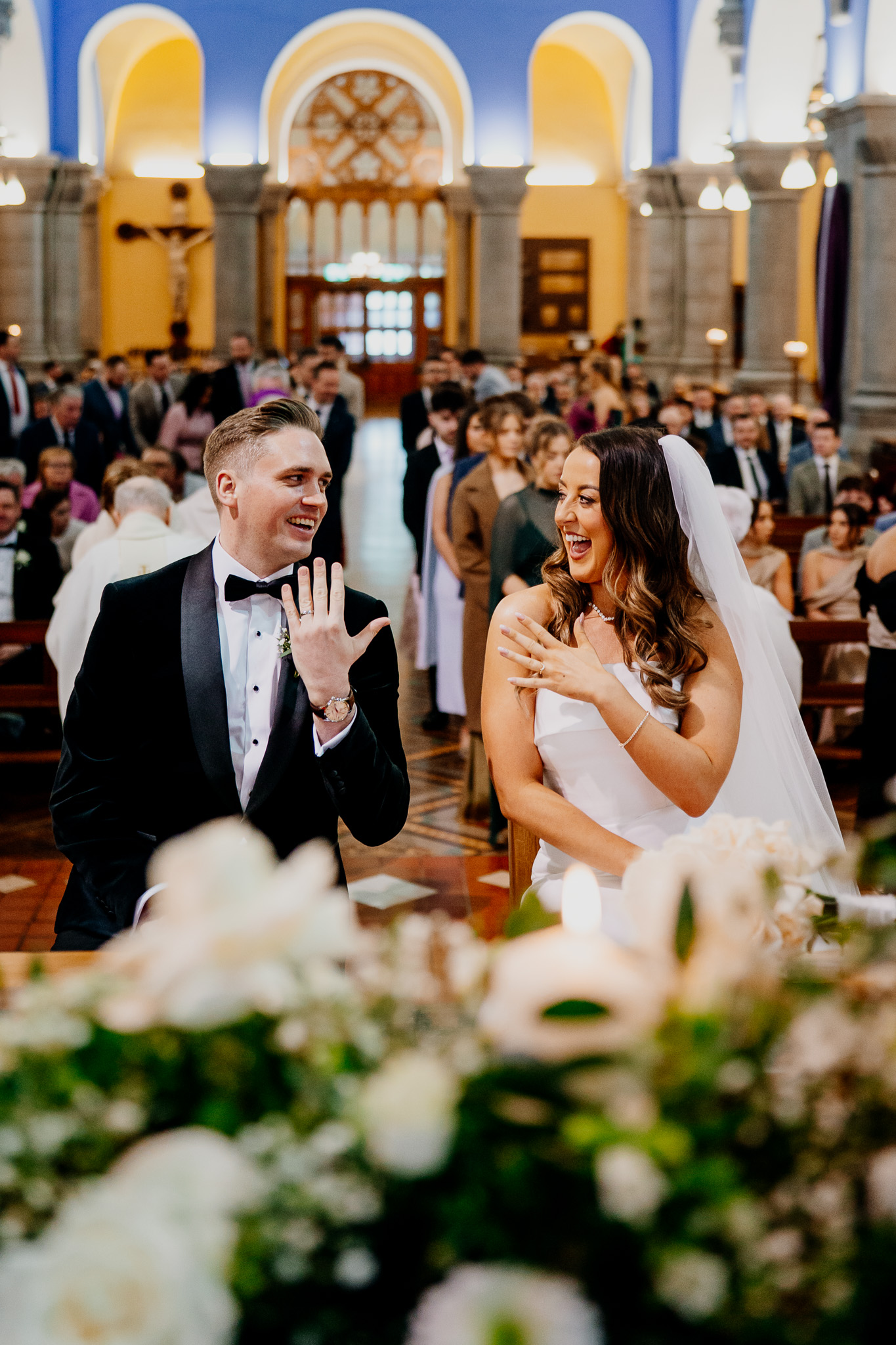 Bride and groom sharing a happy moment during their Sligo Cathedral wedding