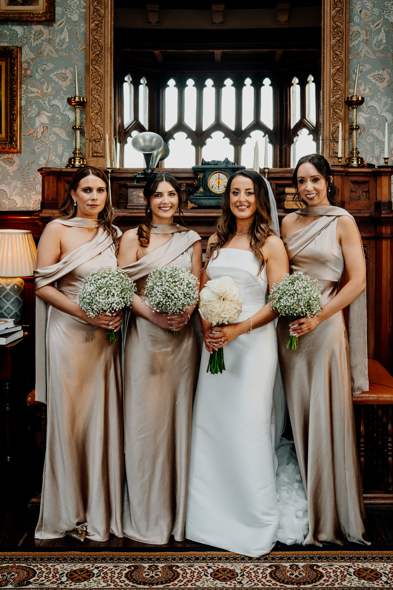 Bride with her bridesmaids in the Billiard Room at Markree Castle