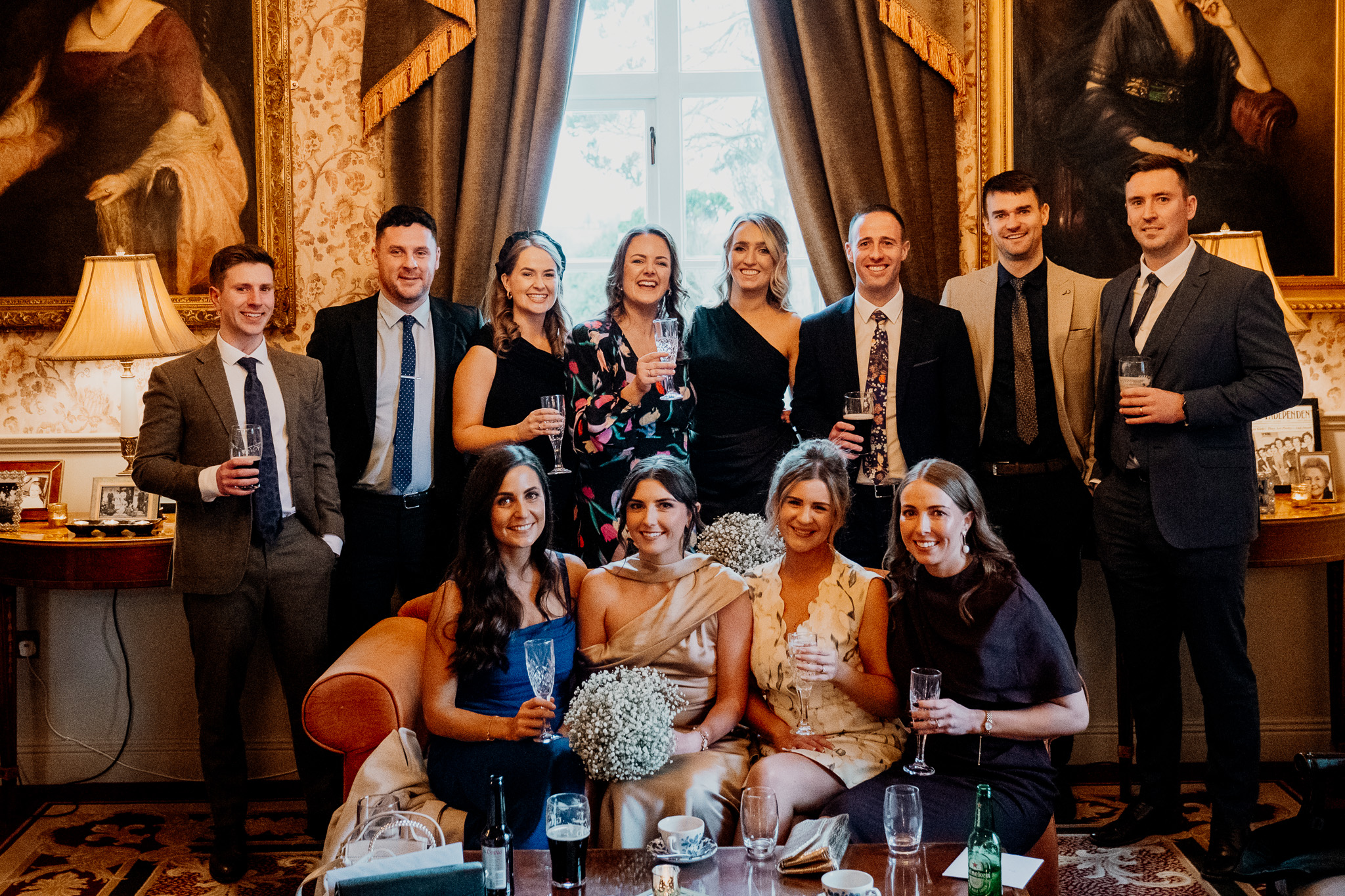 Wedding guests together during the reception at Markree Castle