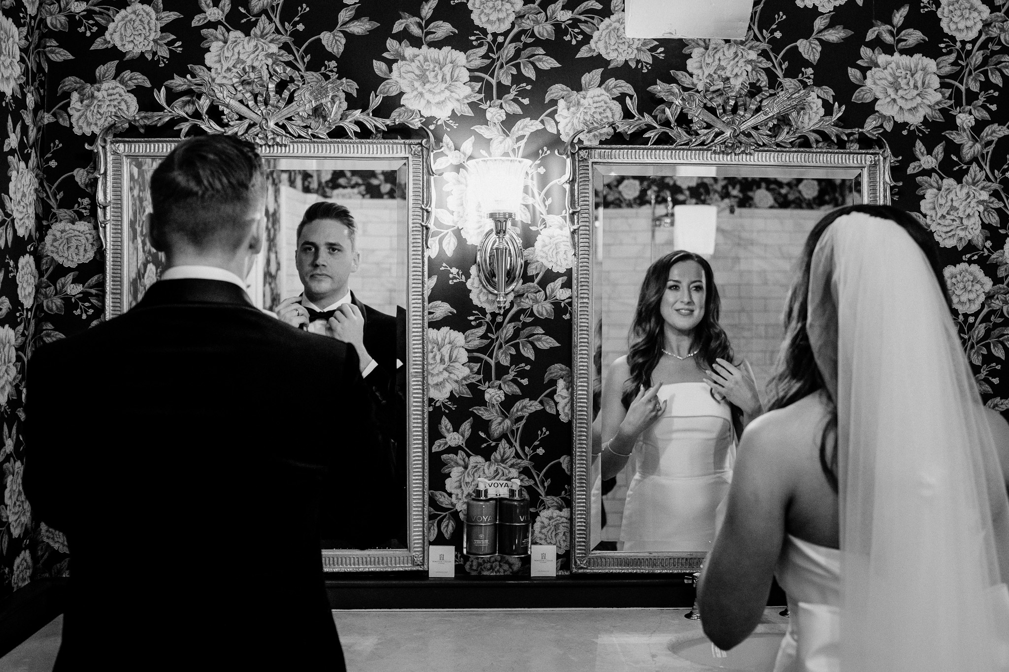 Bride in the bridal suite at Markree Castle after arriving from the wedding ceremony