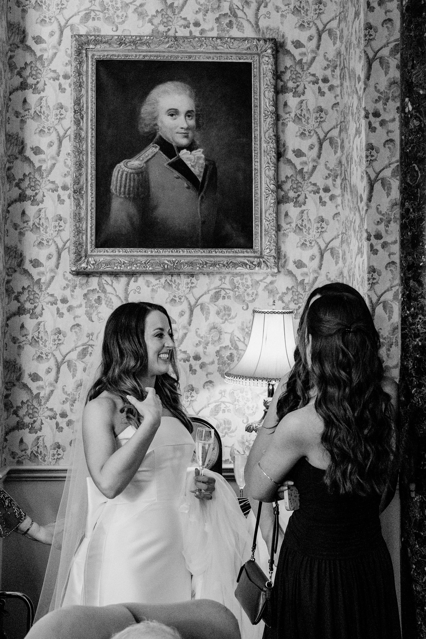 Bride laughing with guests during her Markree Castle wedding reception