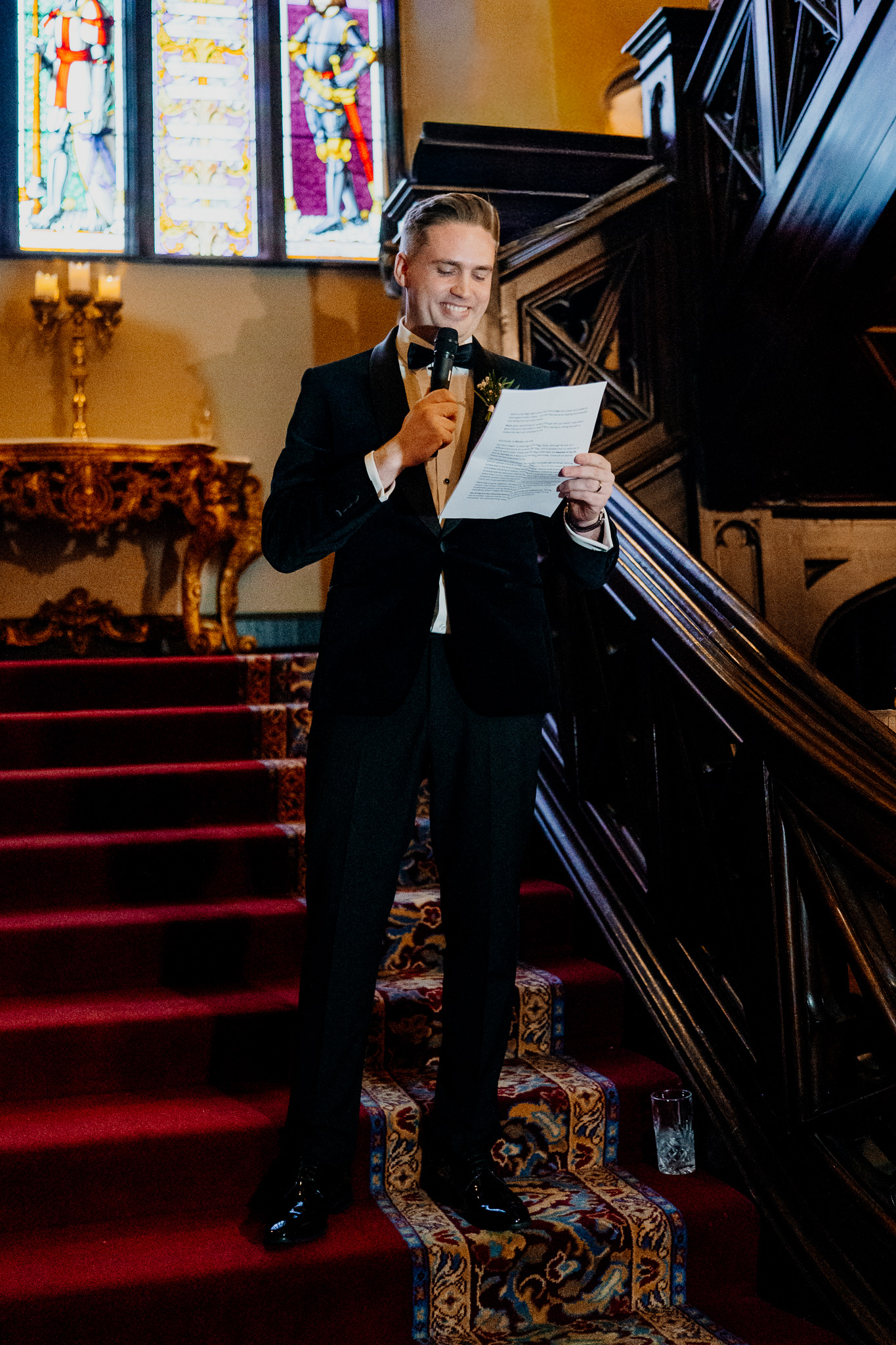 Wedding speech on the historic staircase at Markree Castle